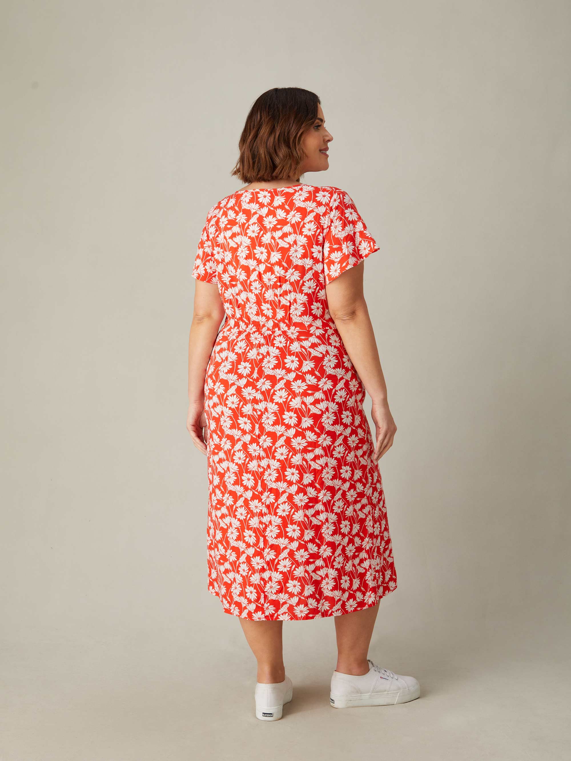 Red Floral Print Midi Tea Dress - Image 6
