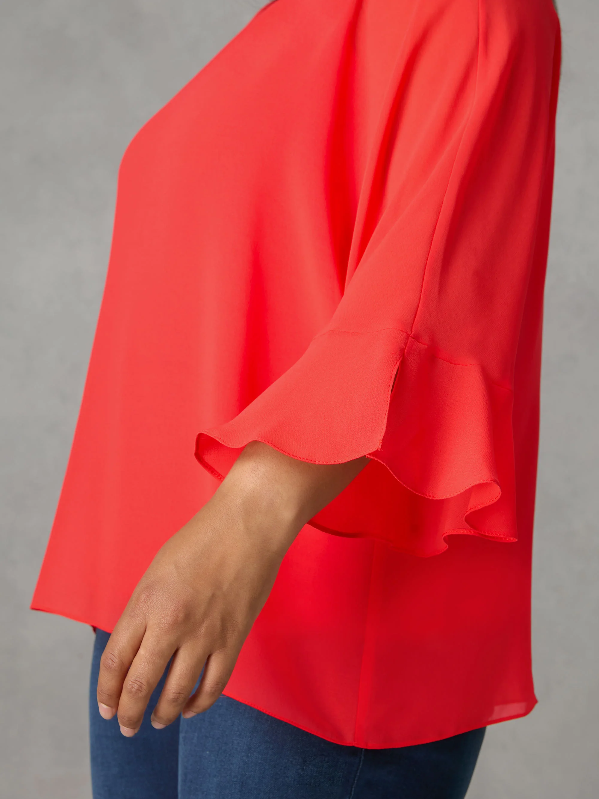 Red Flute Sleeve Overlay Top - Image 2