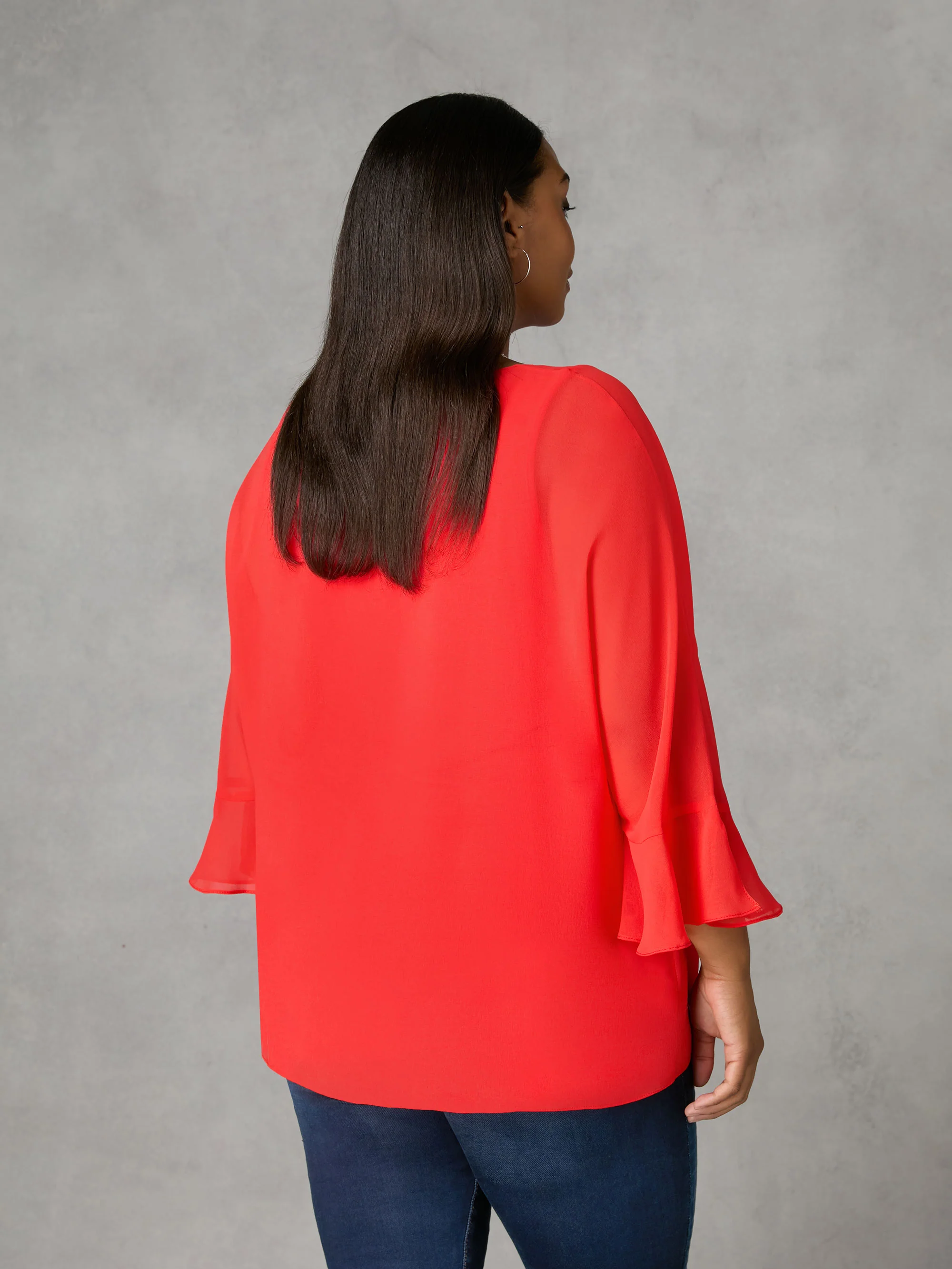 Red Flute Sleeve Overlay Top - Image 3