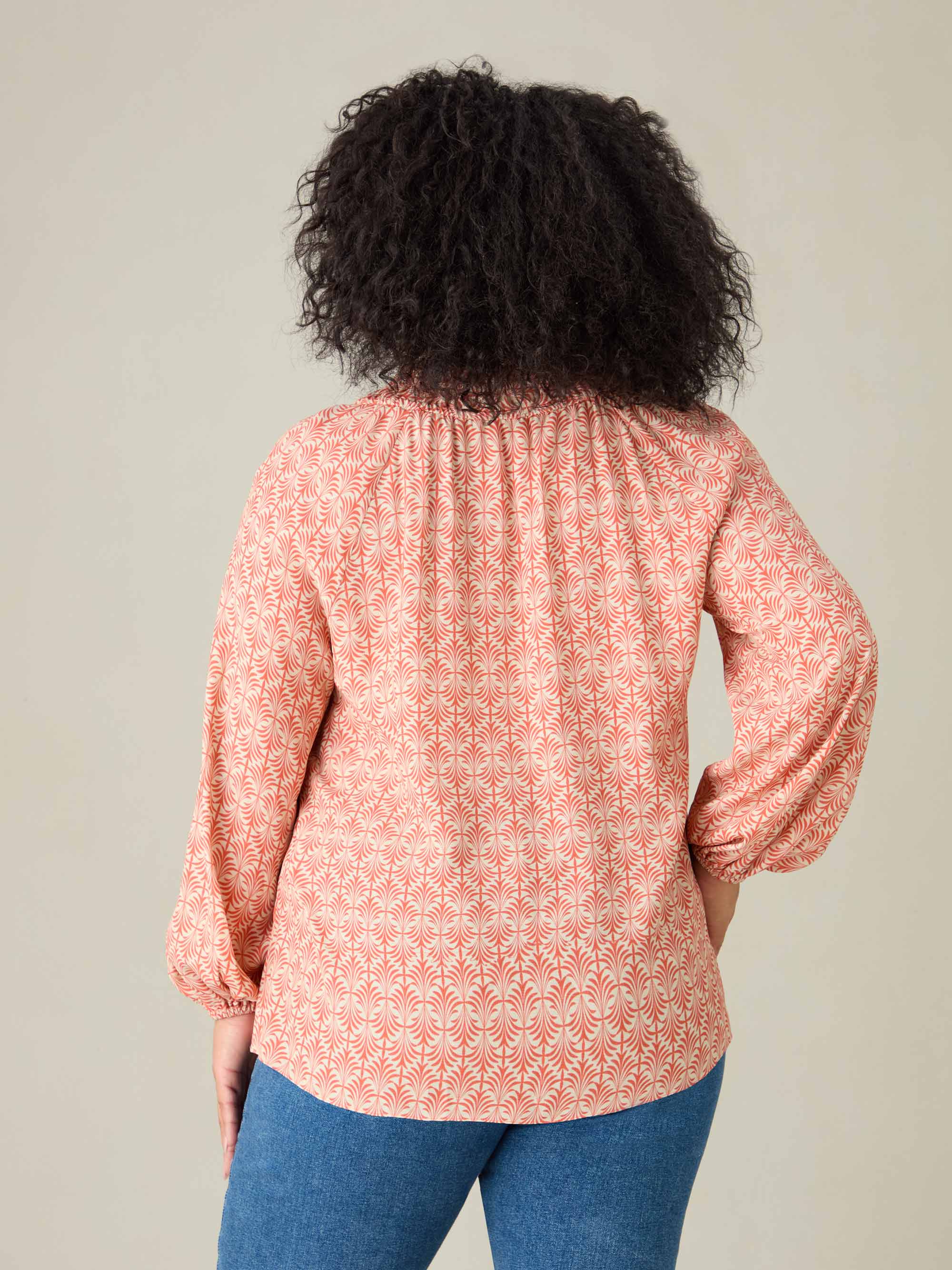 Red Geo Ruched Neck Blouse - Image 4