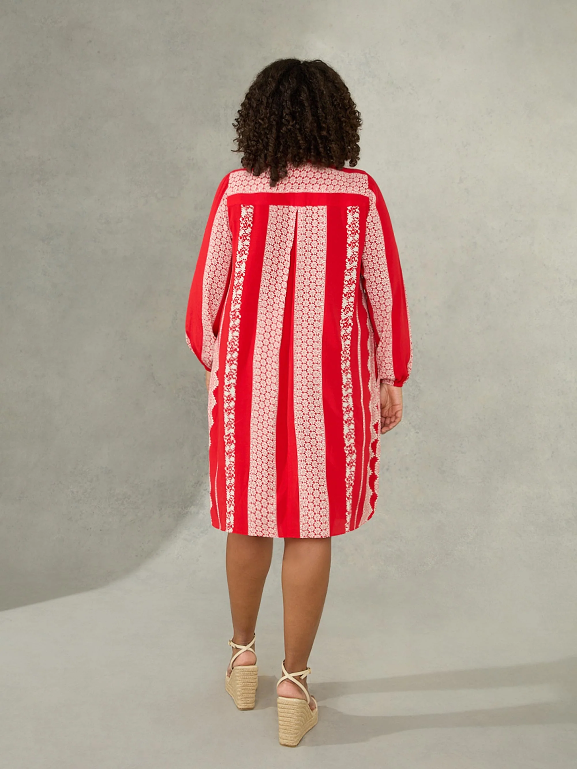 Red & Ivory Batik Stripe Print Dress - Image 6