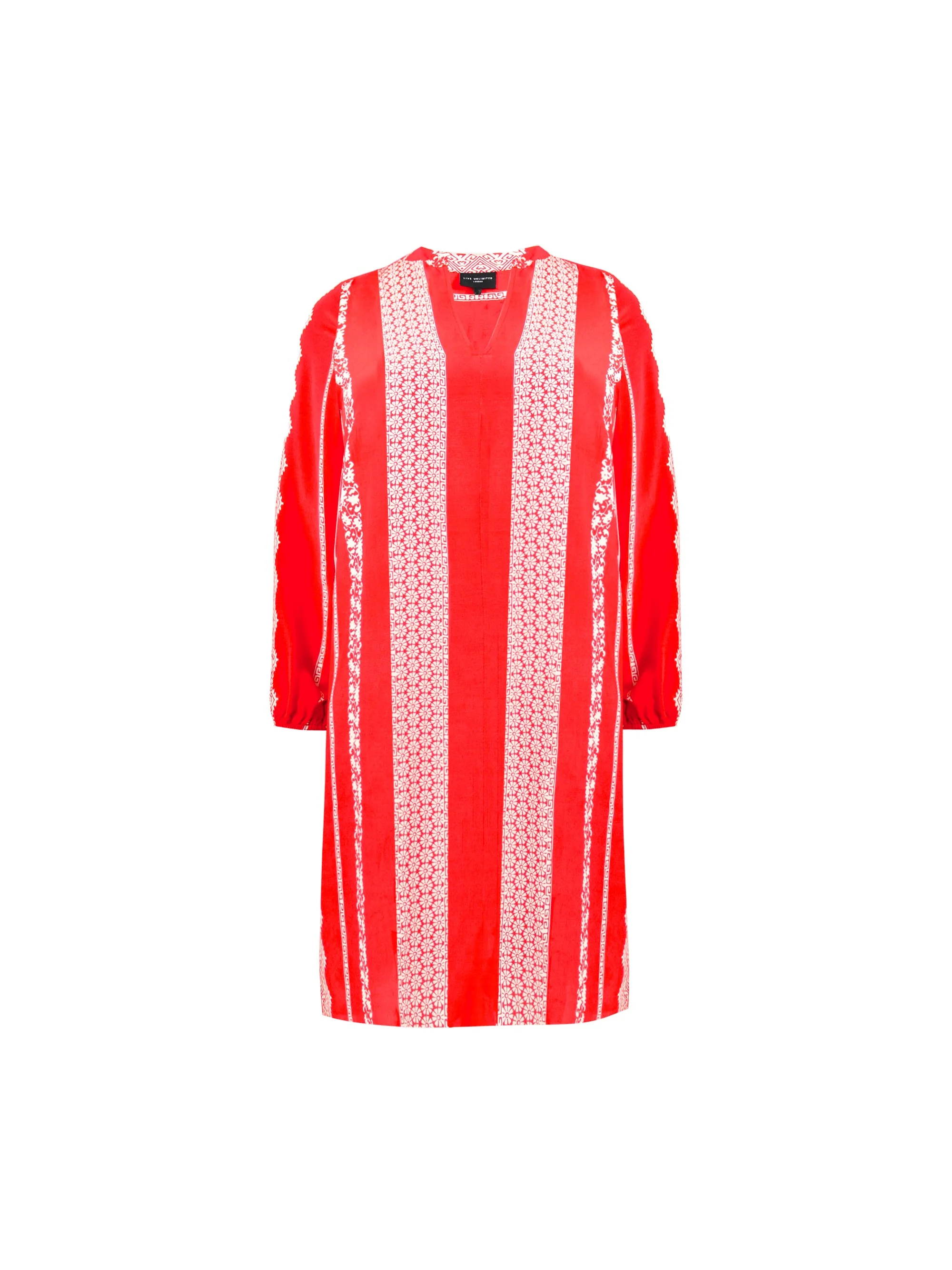 Red & Ivory Batik Stripe Print Dress - Image 7