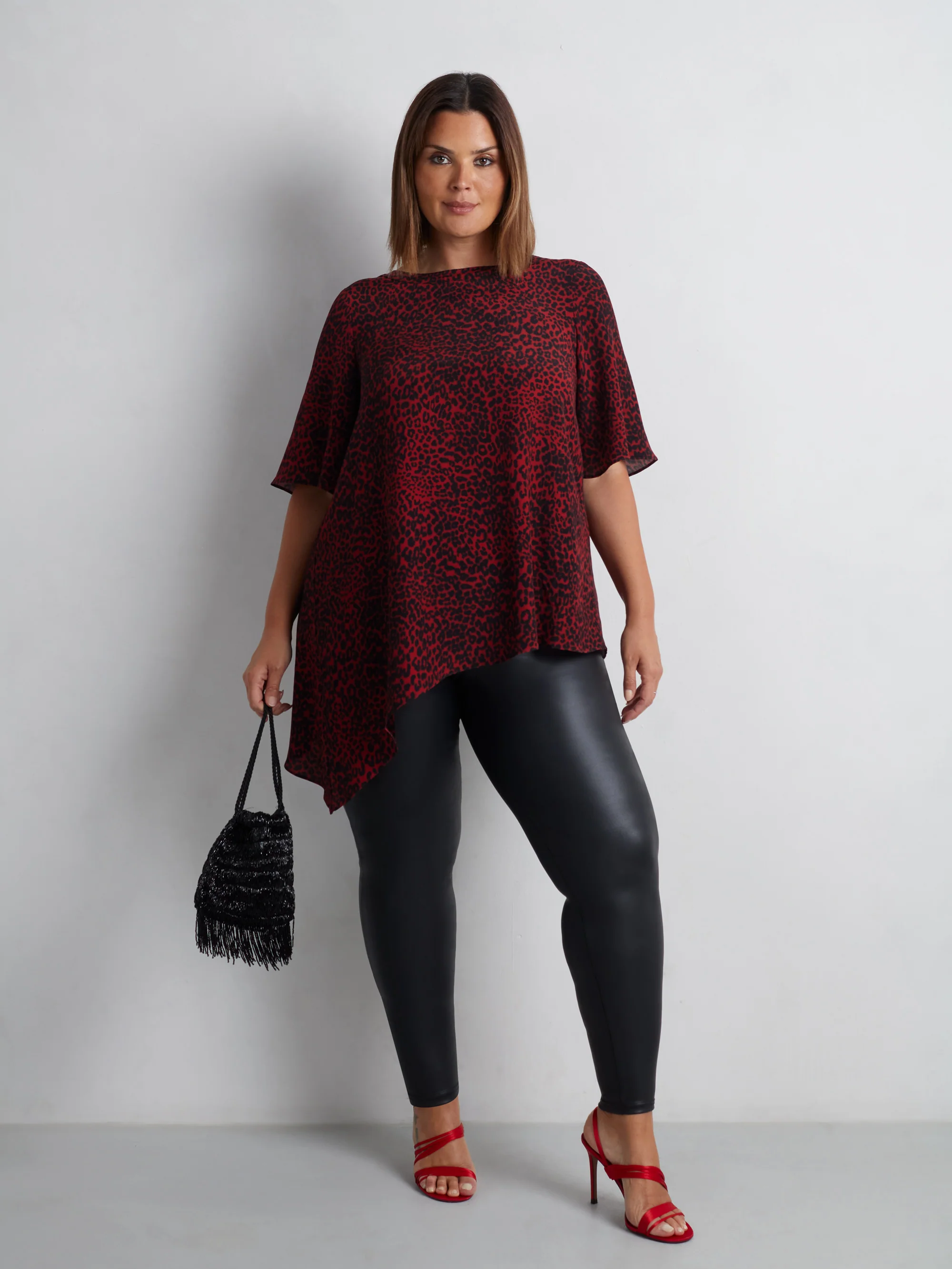 Red Leopard Print Asymmetric Top - Image 3