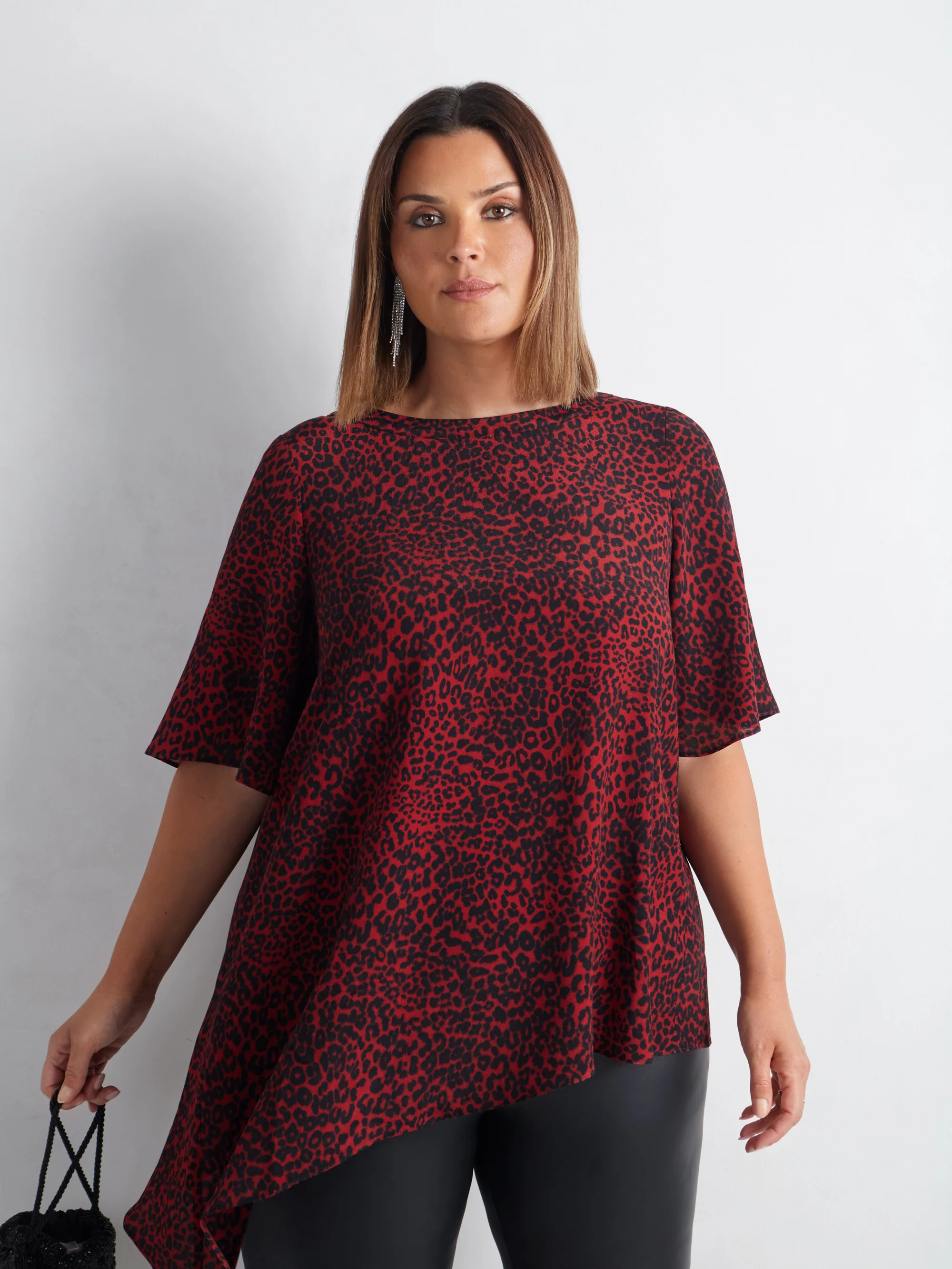 Red Leopard Print Asymmetric Top - Image 4