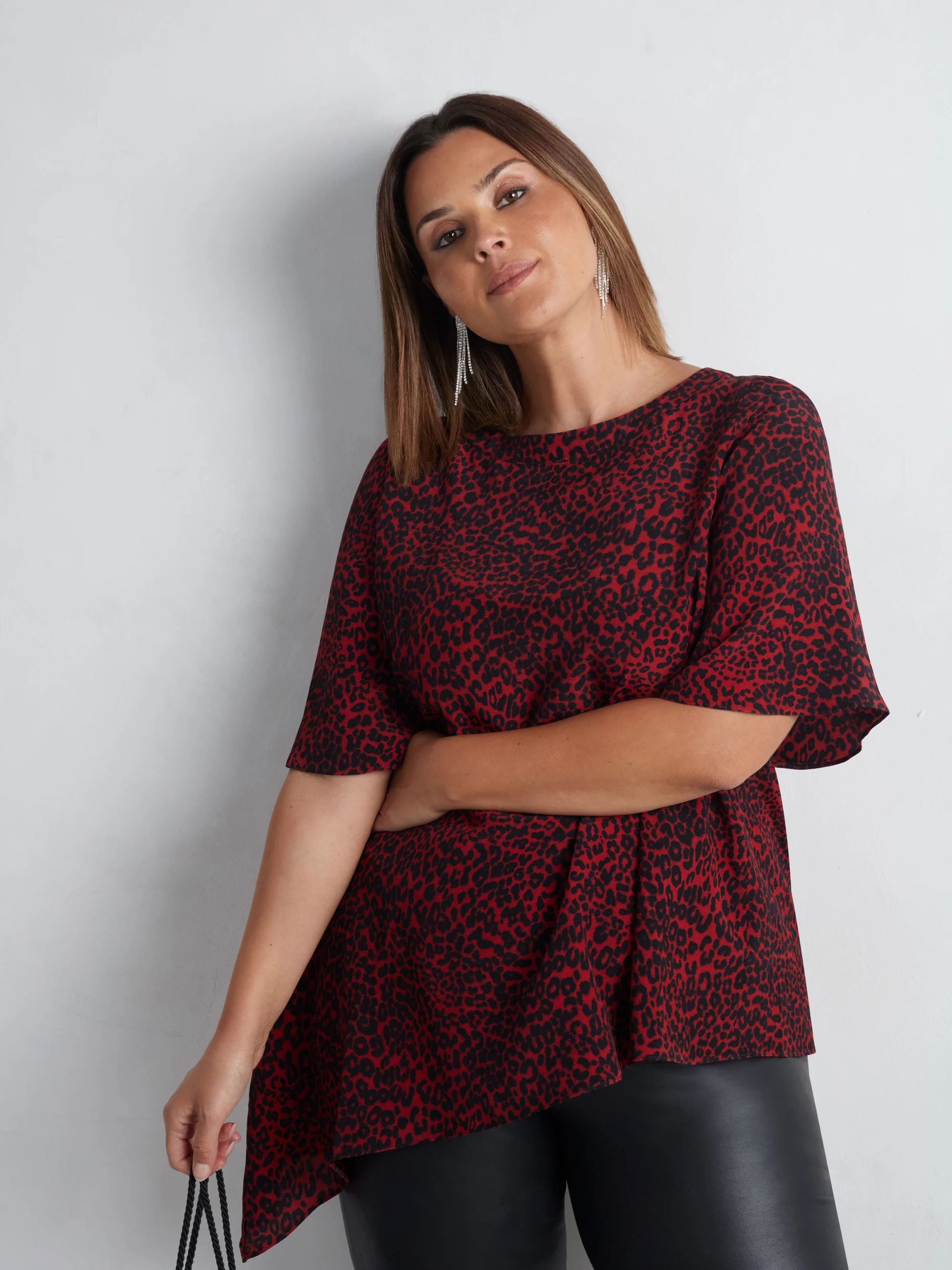 Red Leopard Print Asymmetric Top - Image 5