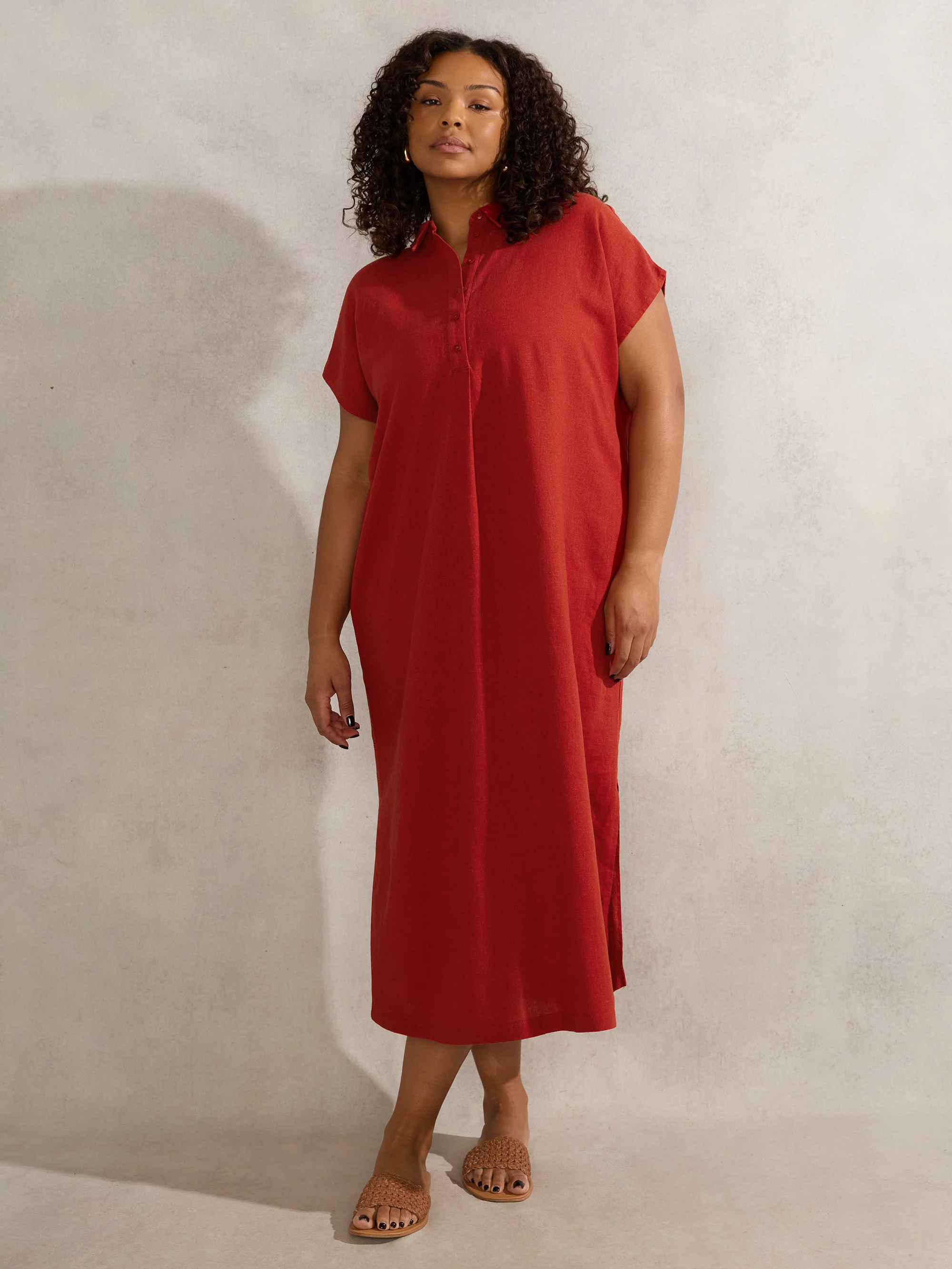Red Linen Blend Chuck On Shirt Dress - Image 3
