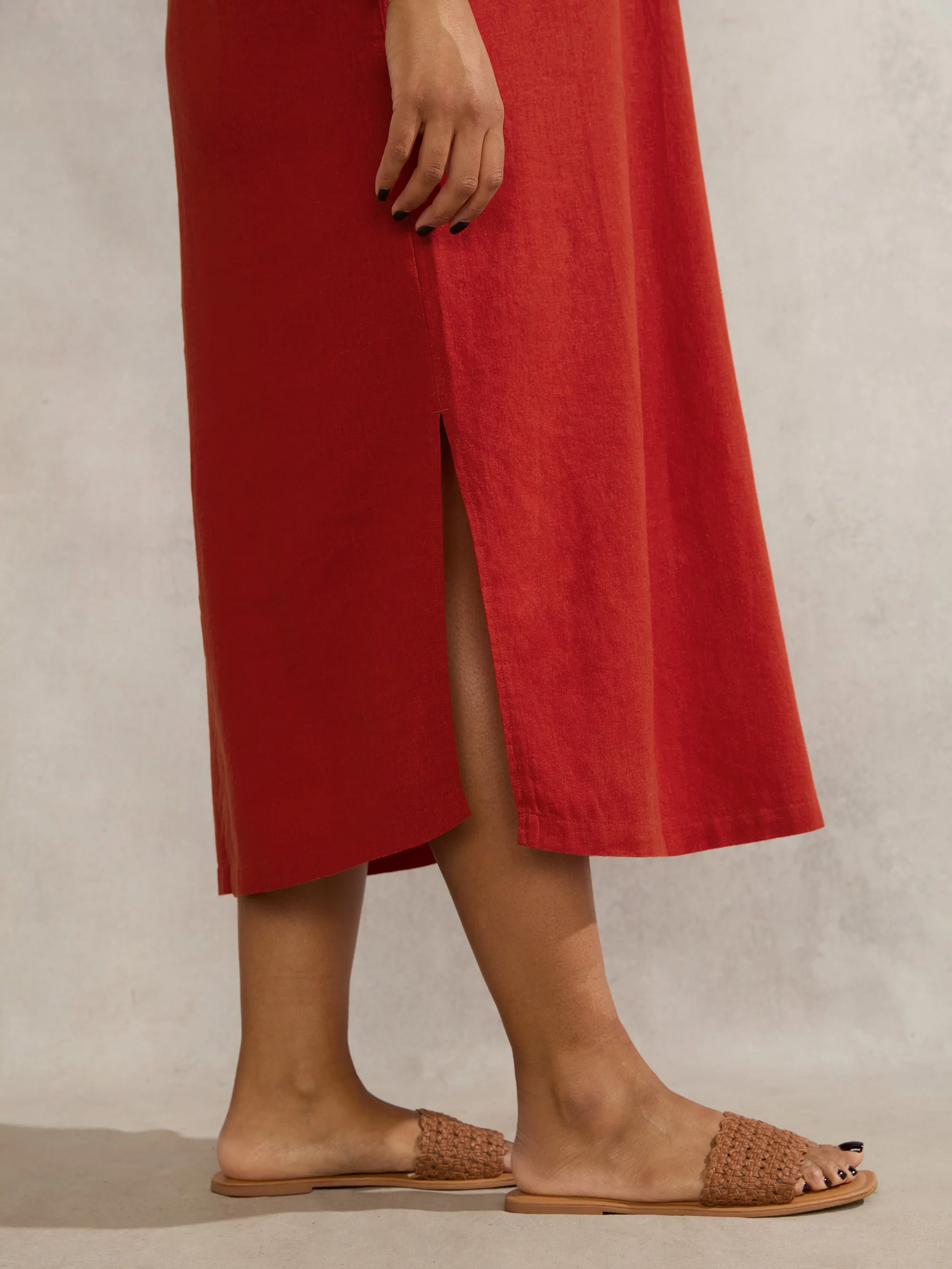 Red Linen Blend Chuck On Shirt Dress - Image 4