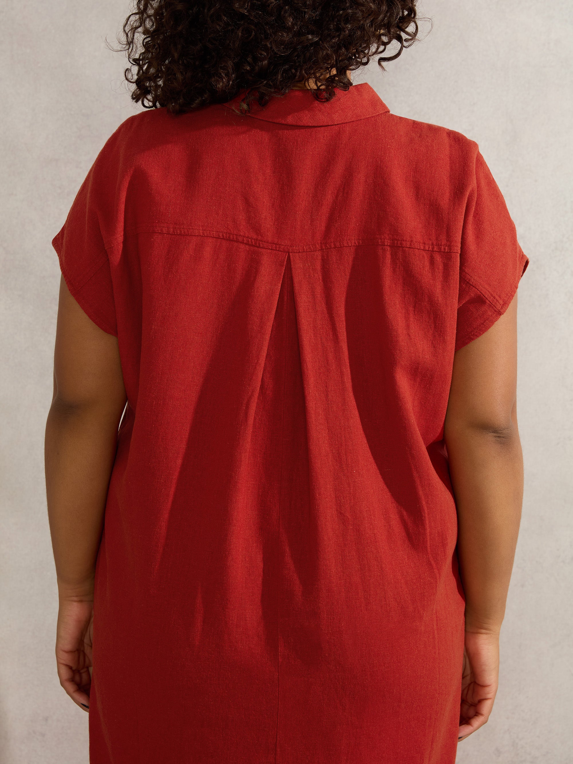 Red Linen Blend Chuck On Shirt Dress - Image 5