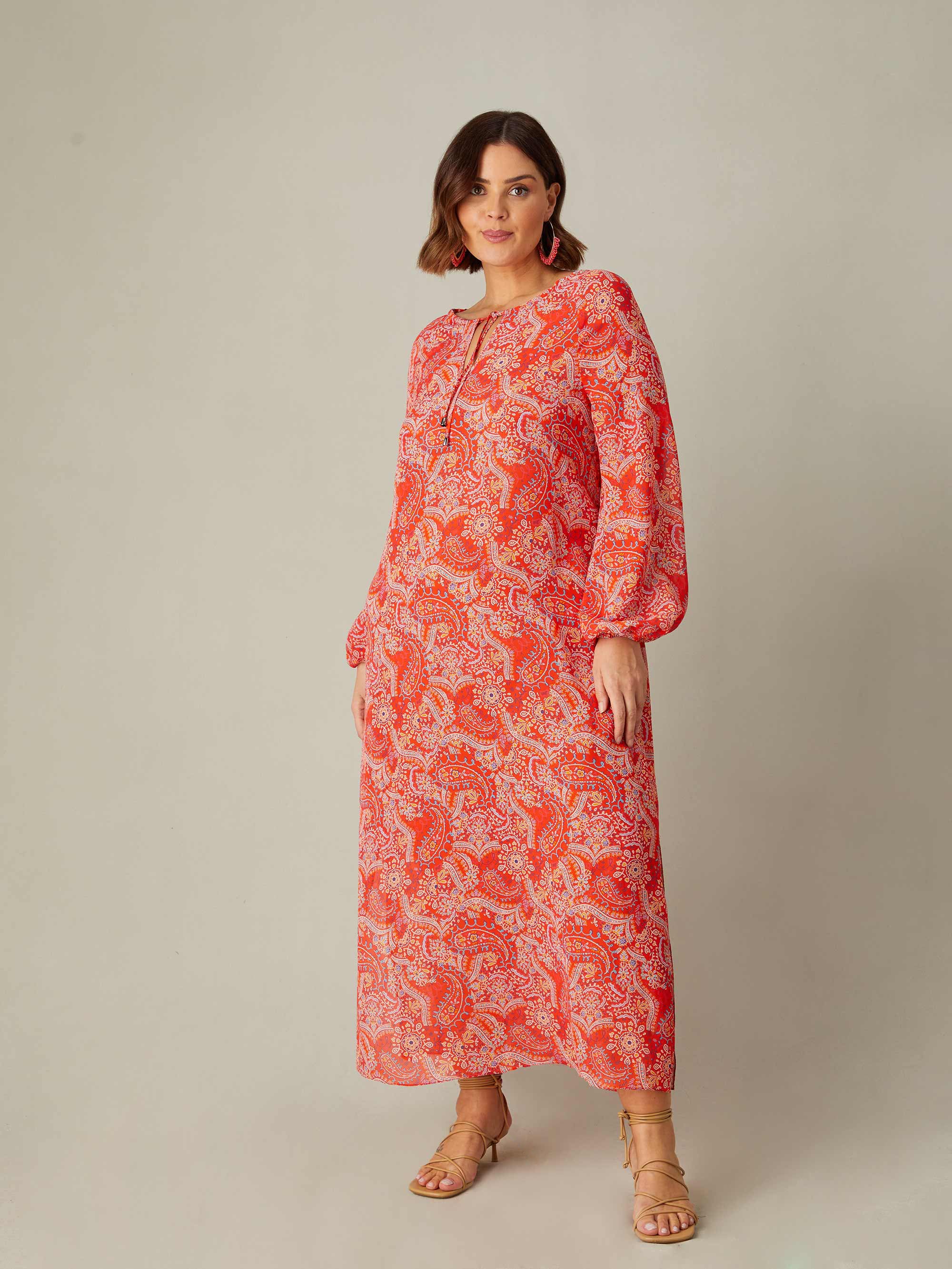 Red Paisley Boho Maxi Dress - Image 3