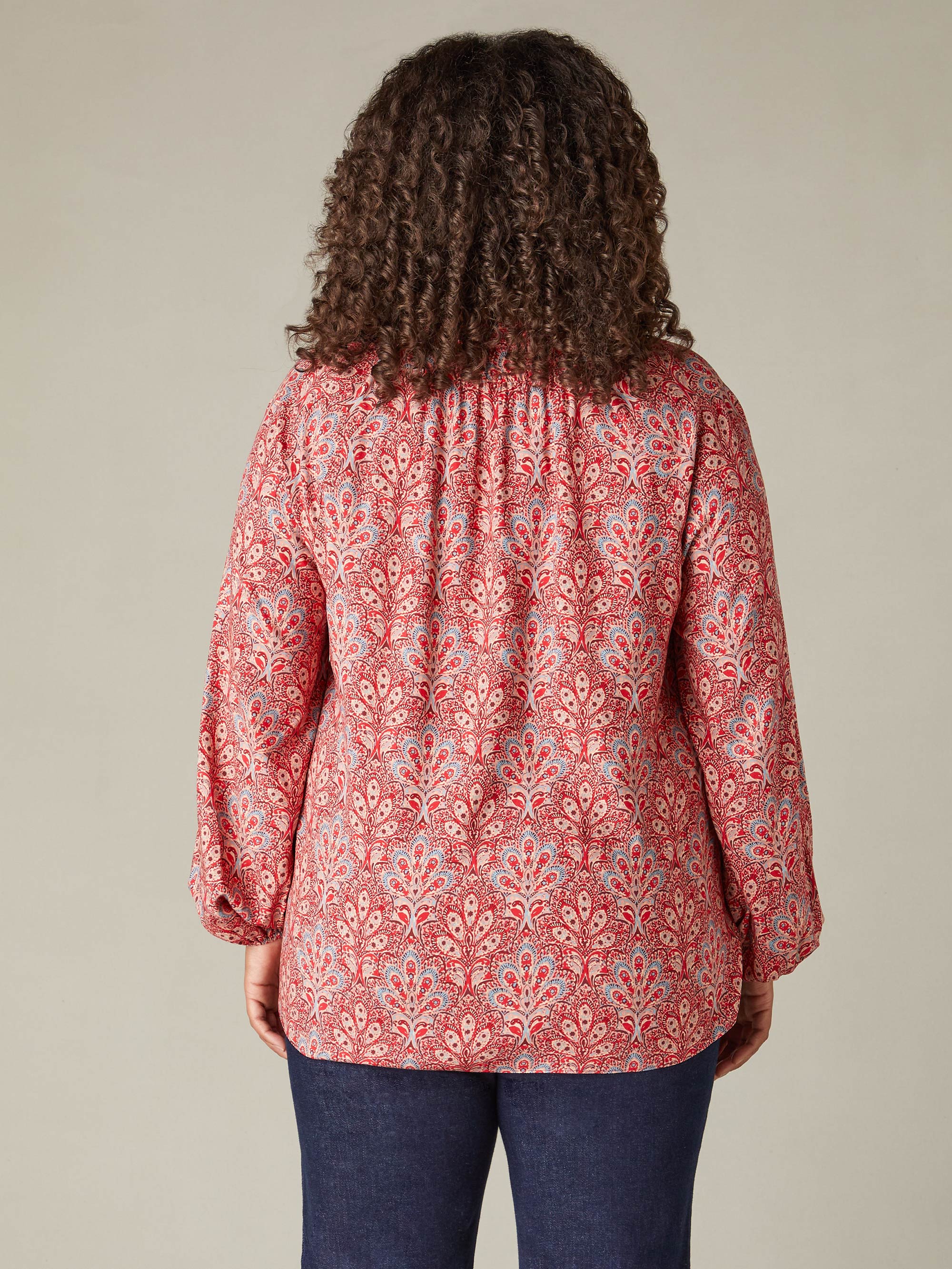 Red Paisley Print Shirred Neck Blouse - Image 6