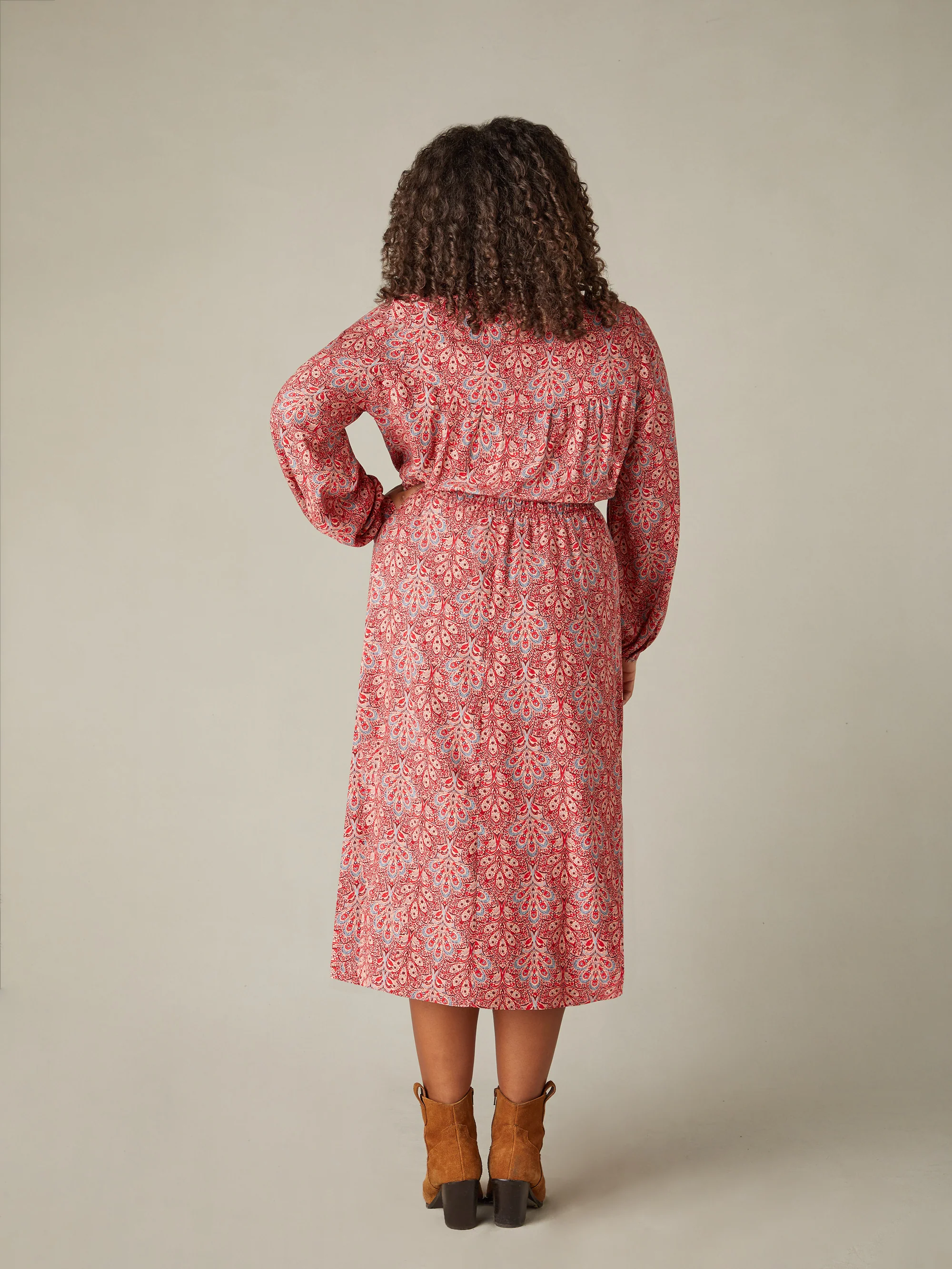 Red Paisley Shirred Waist Midaxi Dress - Image 7
