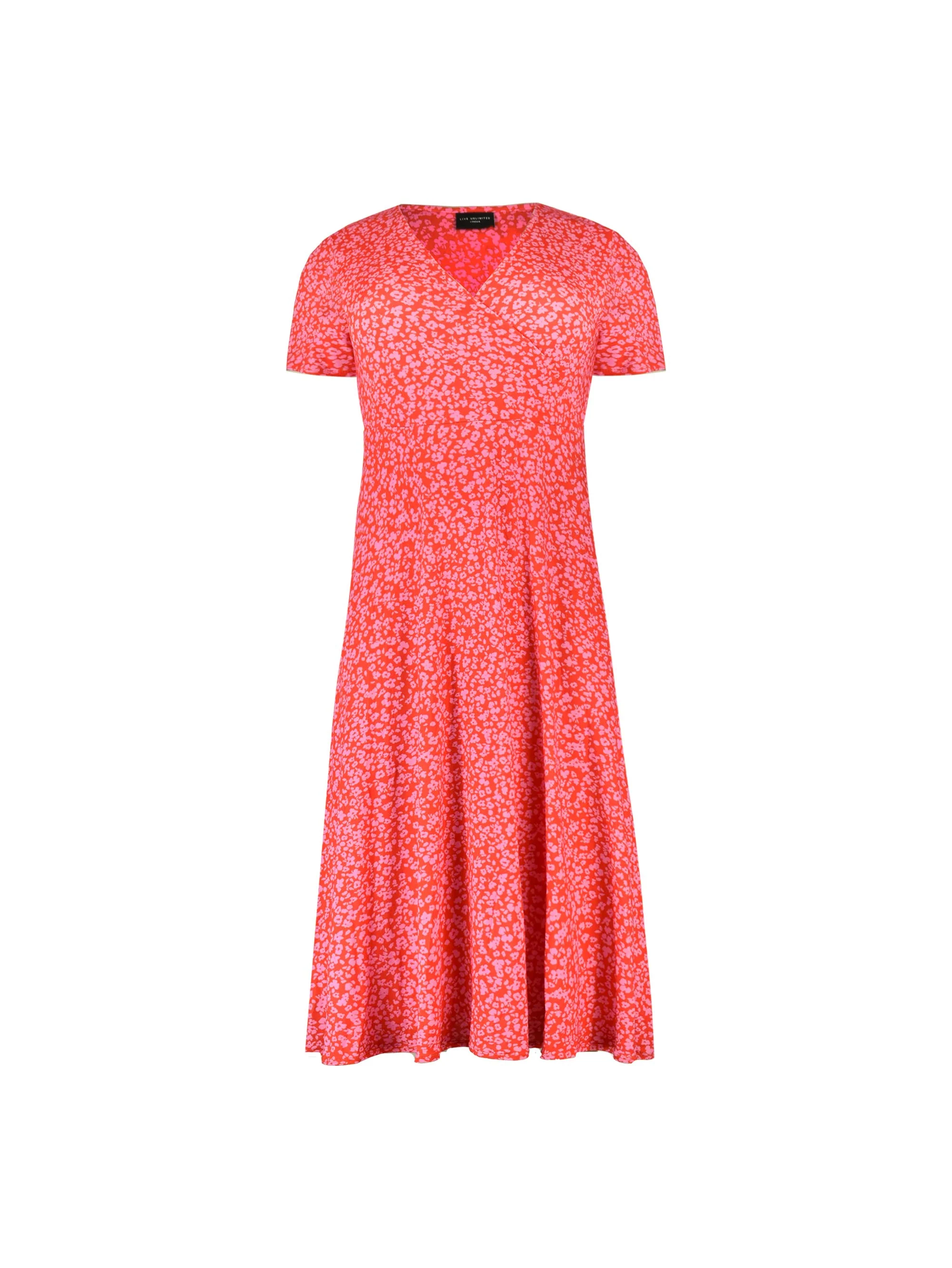 Red & Pink Ditsy Print Wrap Jersey Midaxi Dress - Image 4