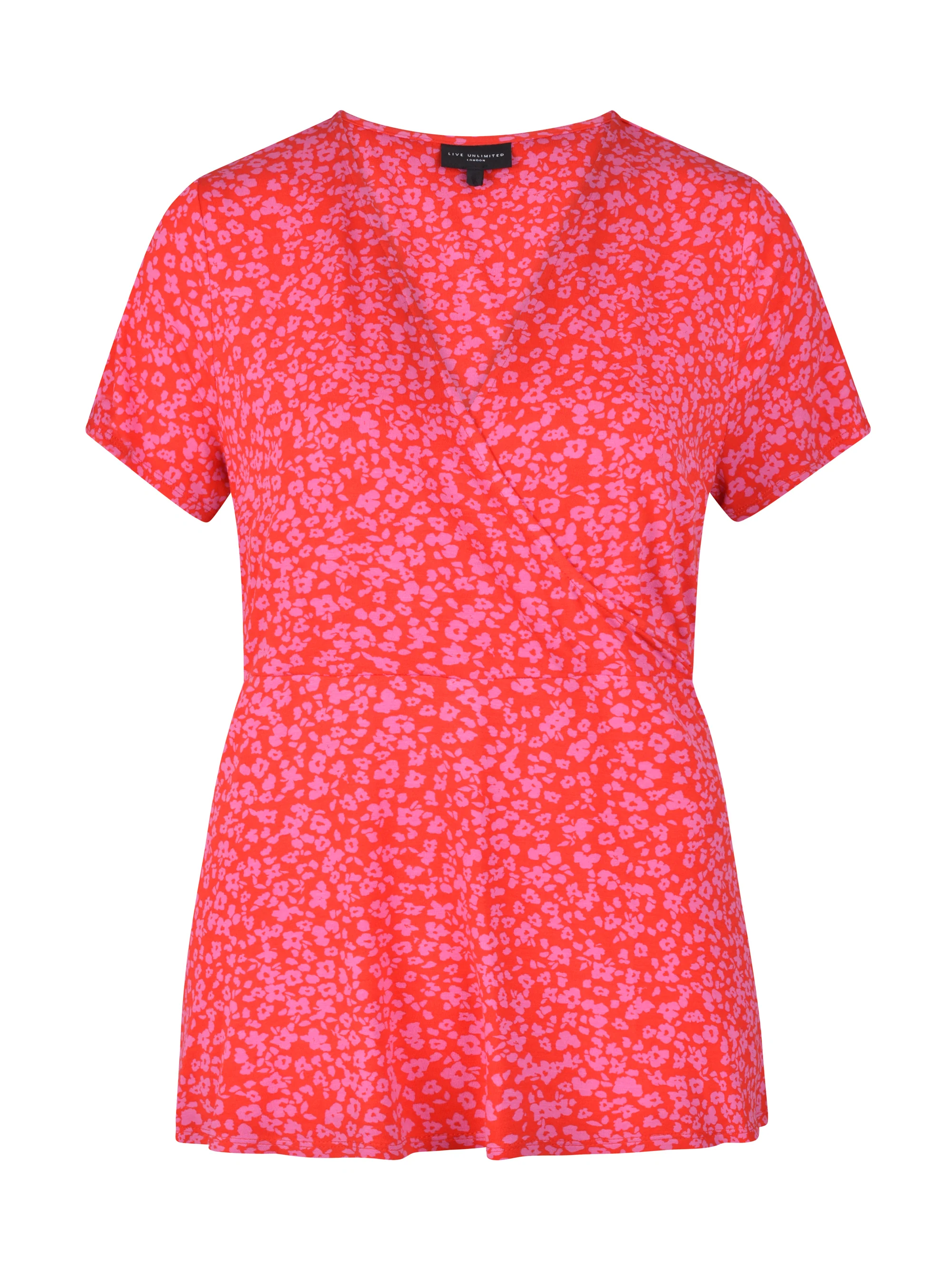 Red & Pink Ditsy Print Wrap Jersey Top - Image 3