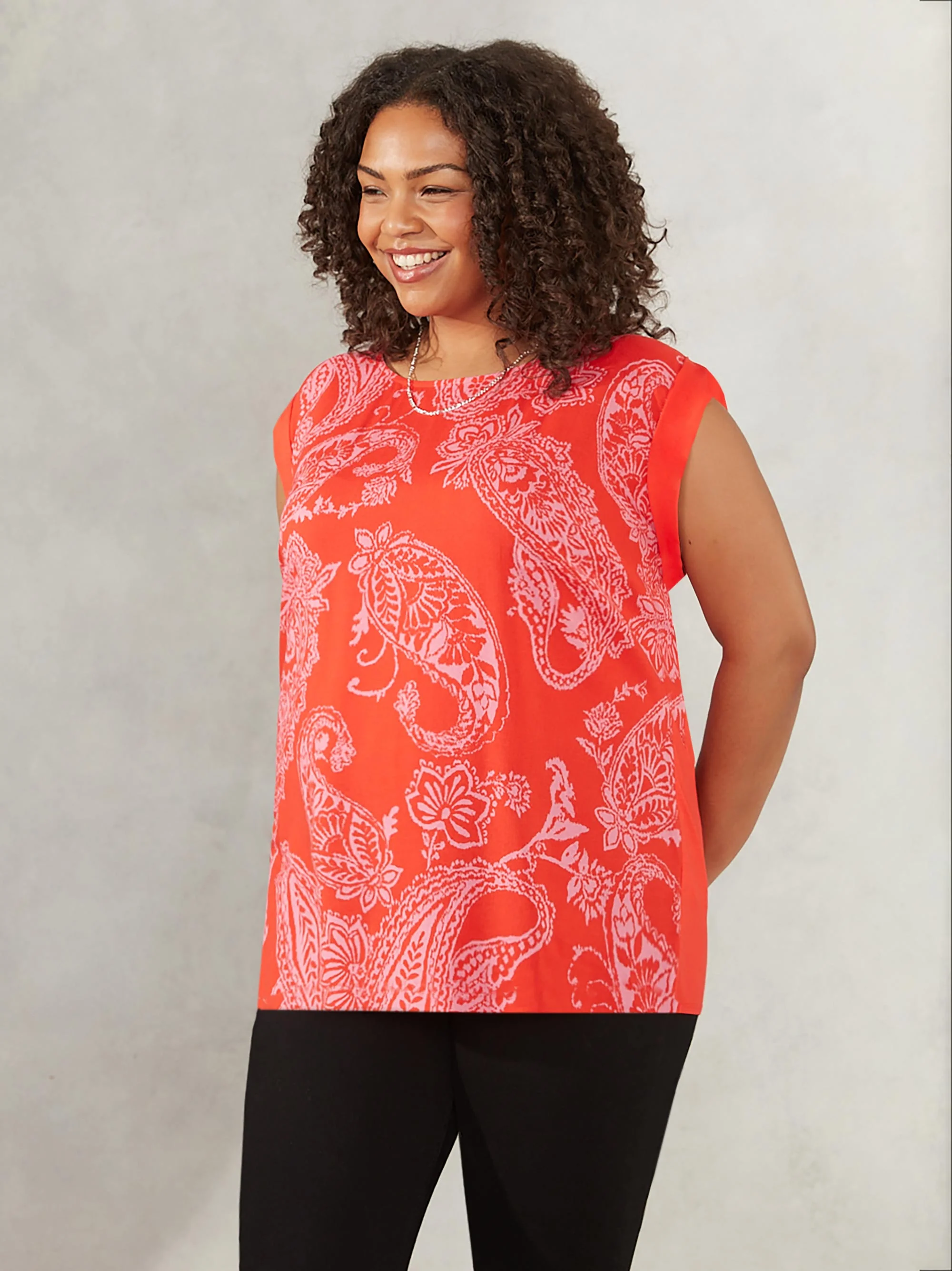 Red & Pink Paisley Print Jersey Back T-Shirt - Image 2