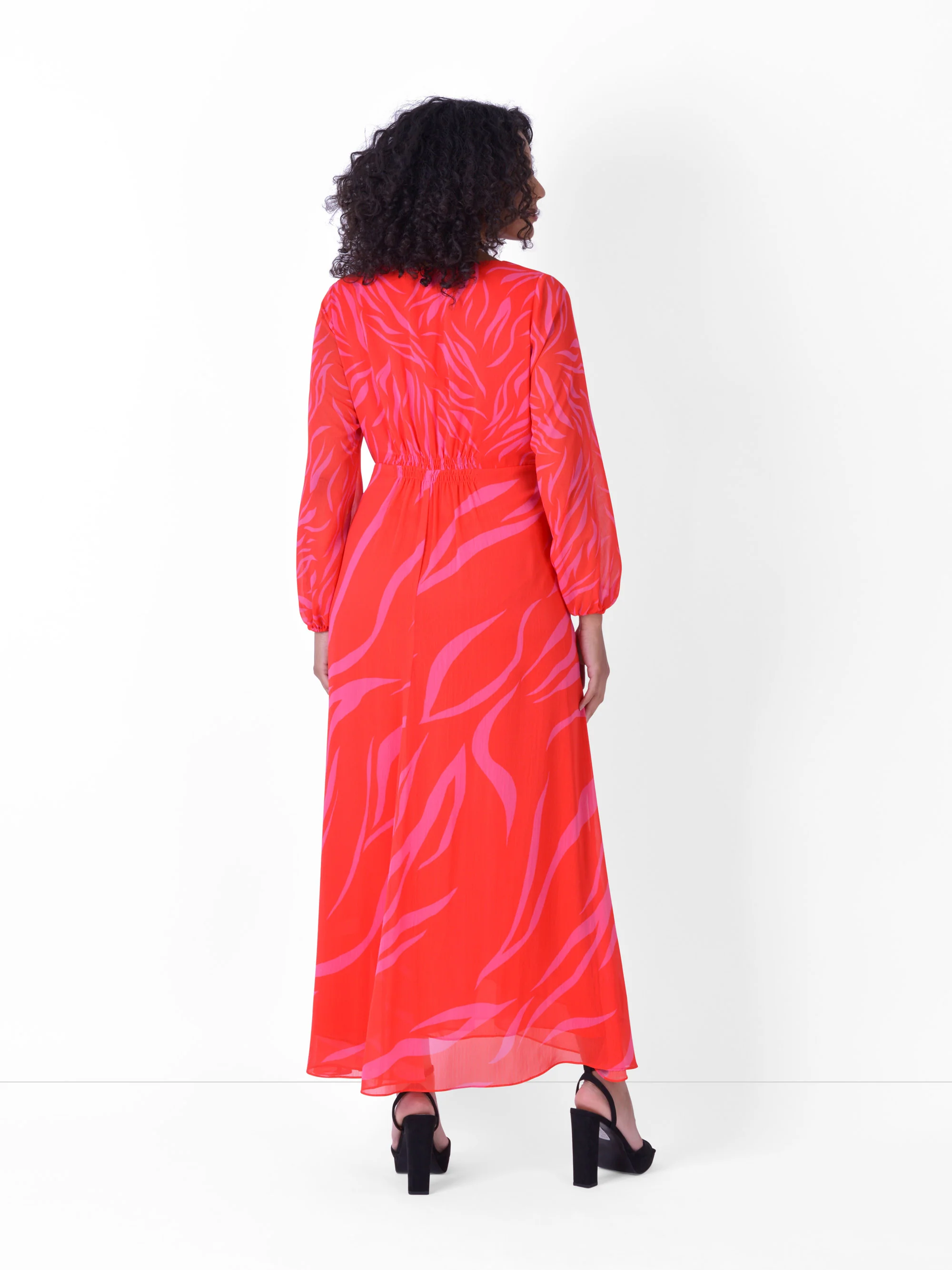 Red & Pink Zebra Print Maxi Dress With Blouson Sleeves - Image 4