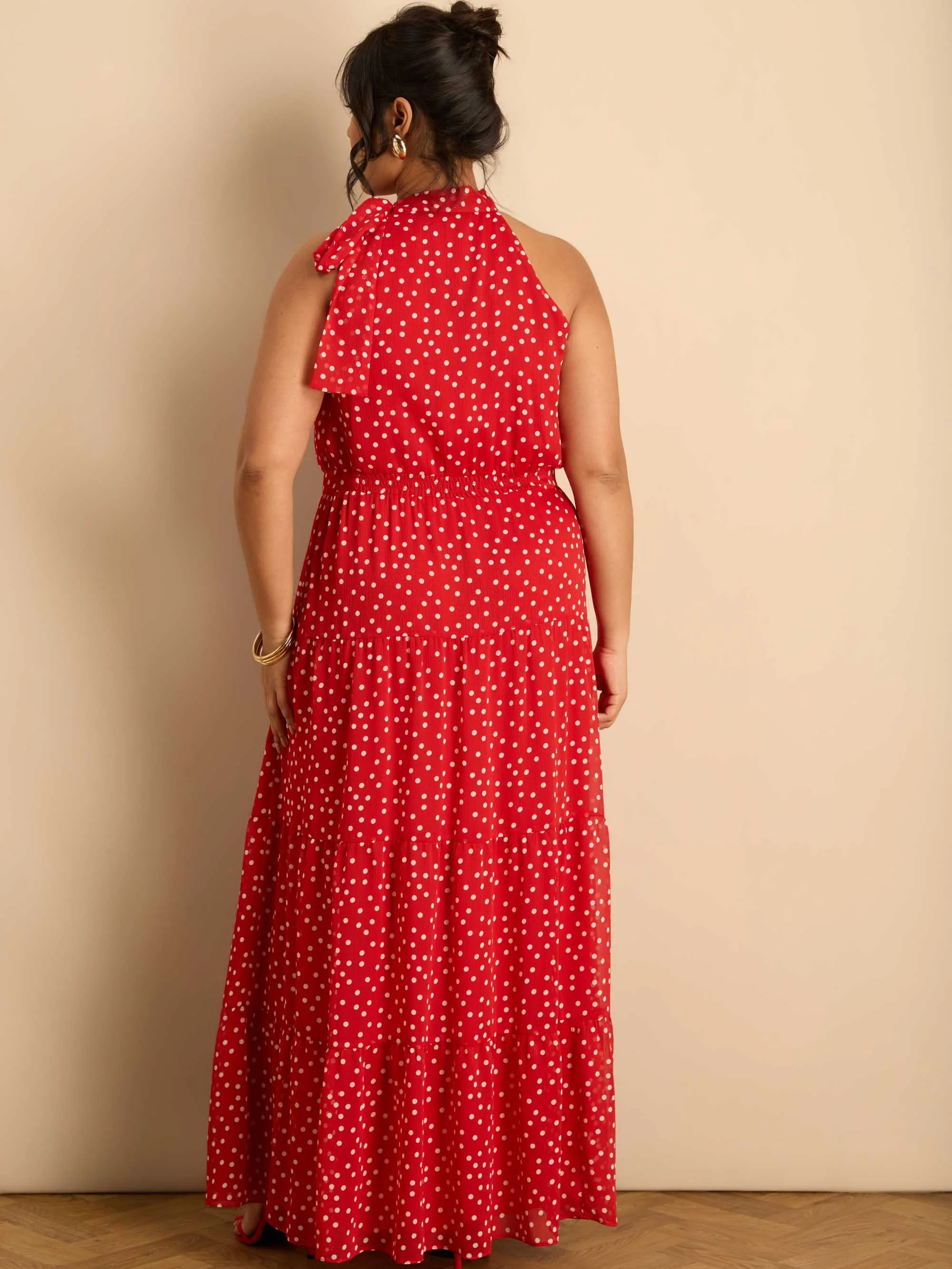 Red Polka Dot Halter Neck Maxi Dress - Image 4