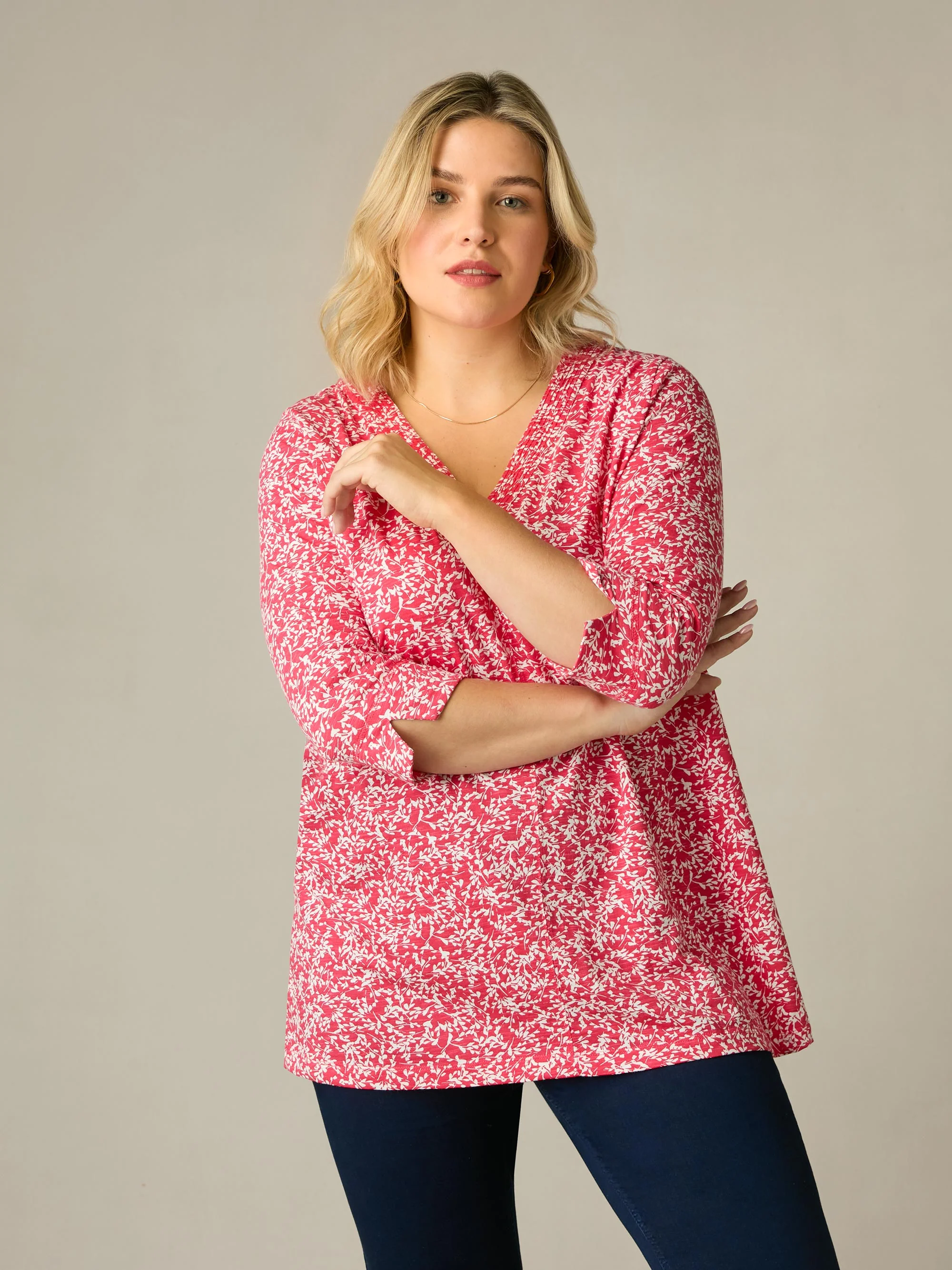 Red Print Cotton Slub Relaxed Tunic - Image 4