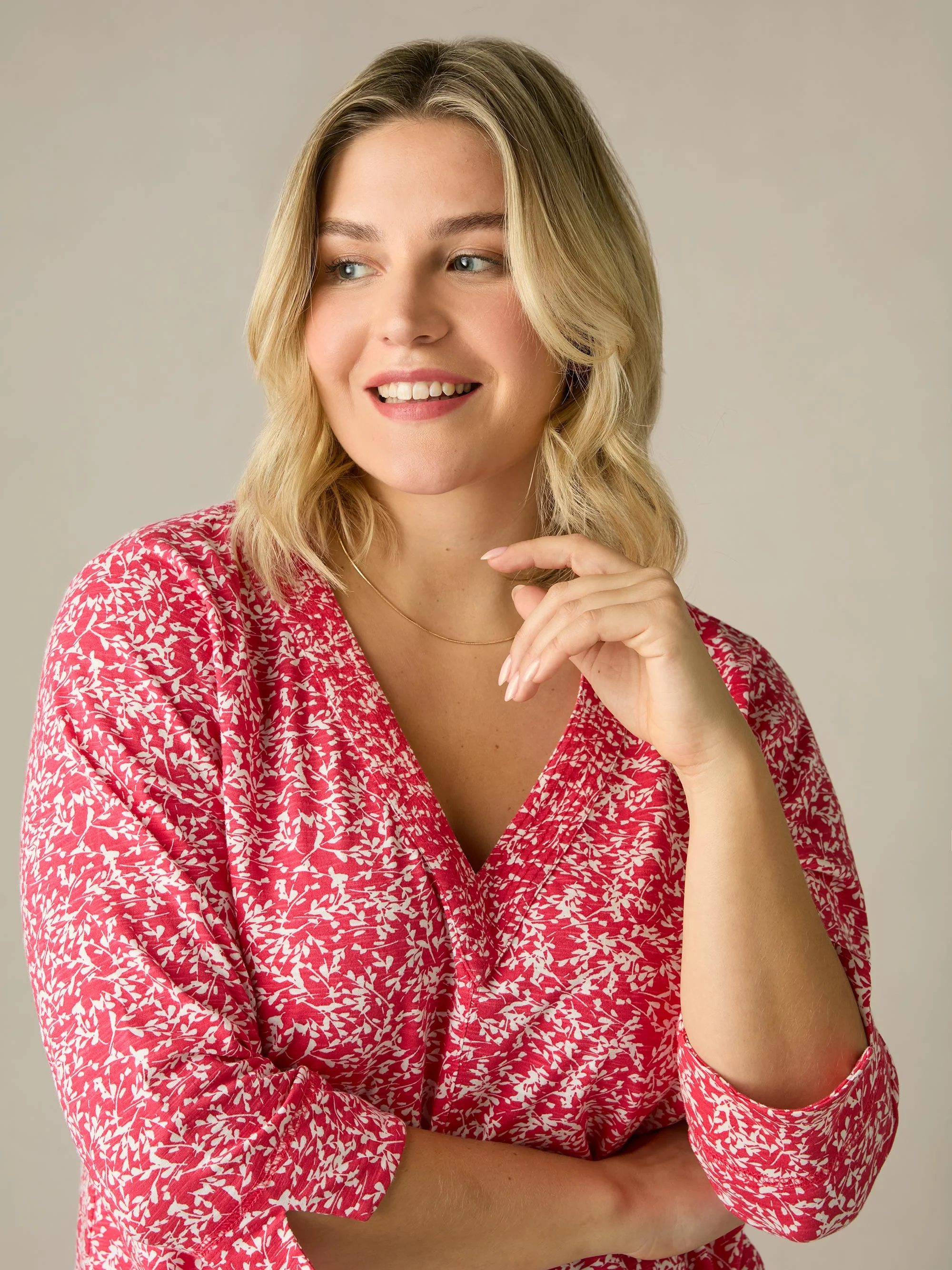 Red Print Cotton Slub Relaxed Tunic - Image 6