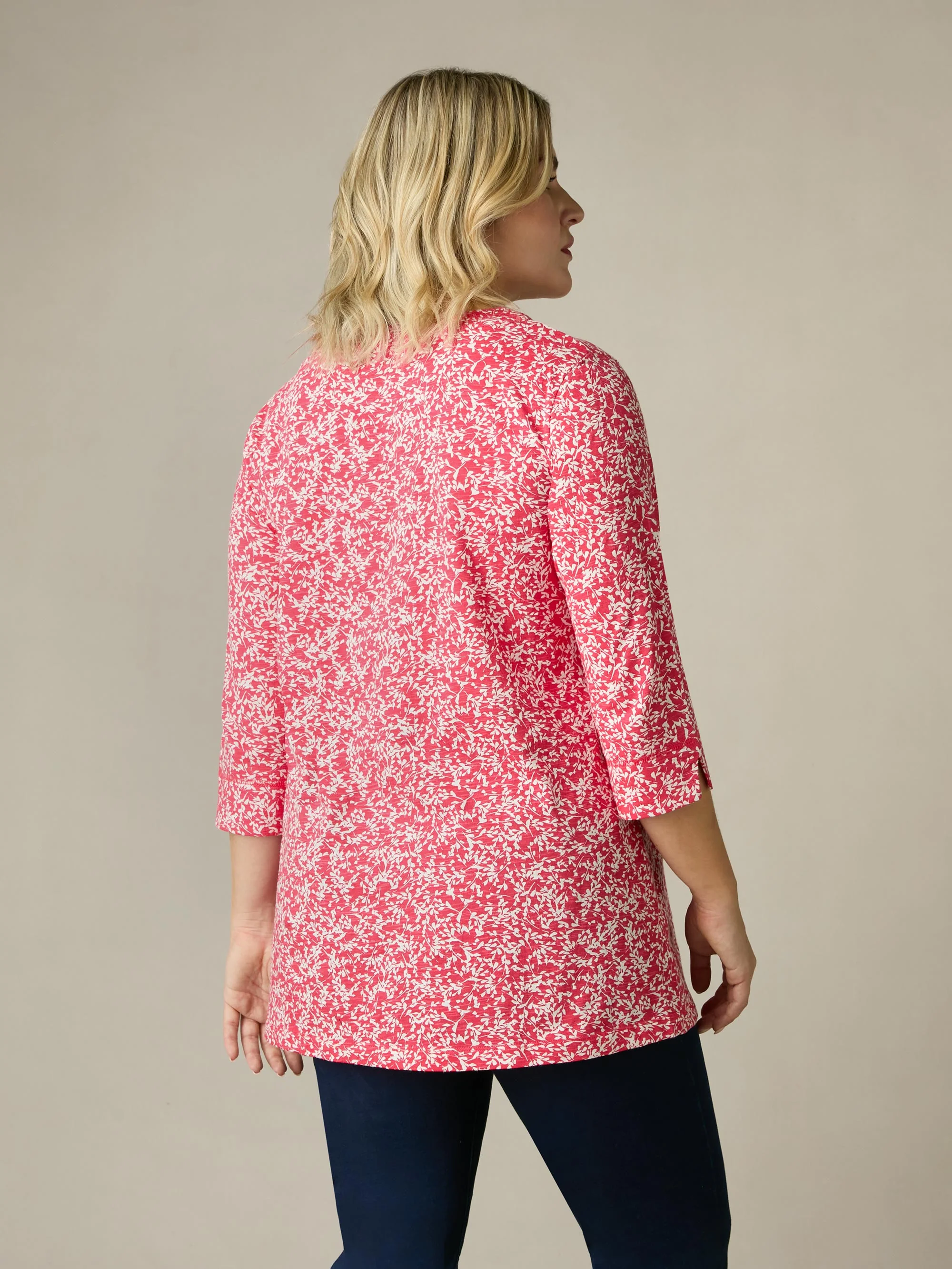Red Print Cotton Slub Relaxed Tunic - Image 7