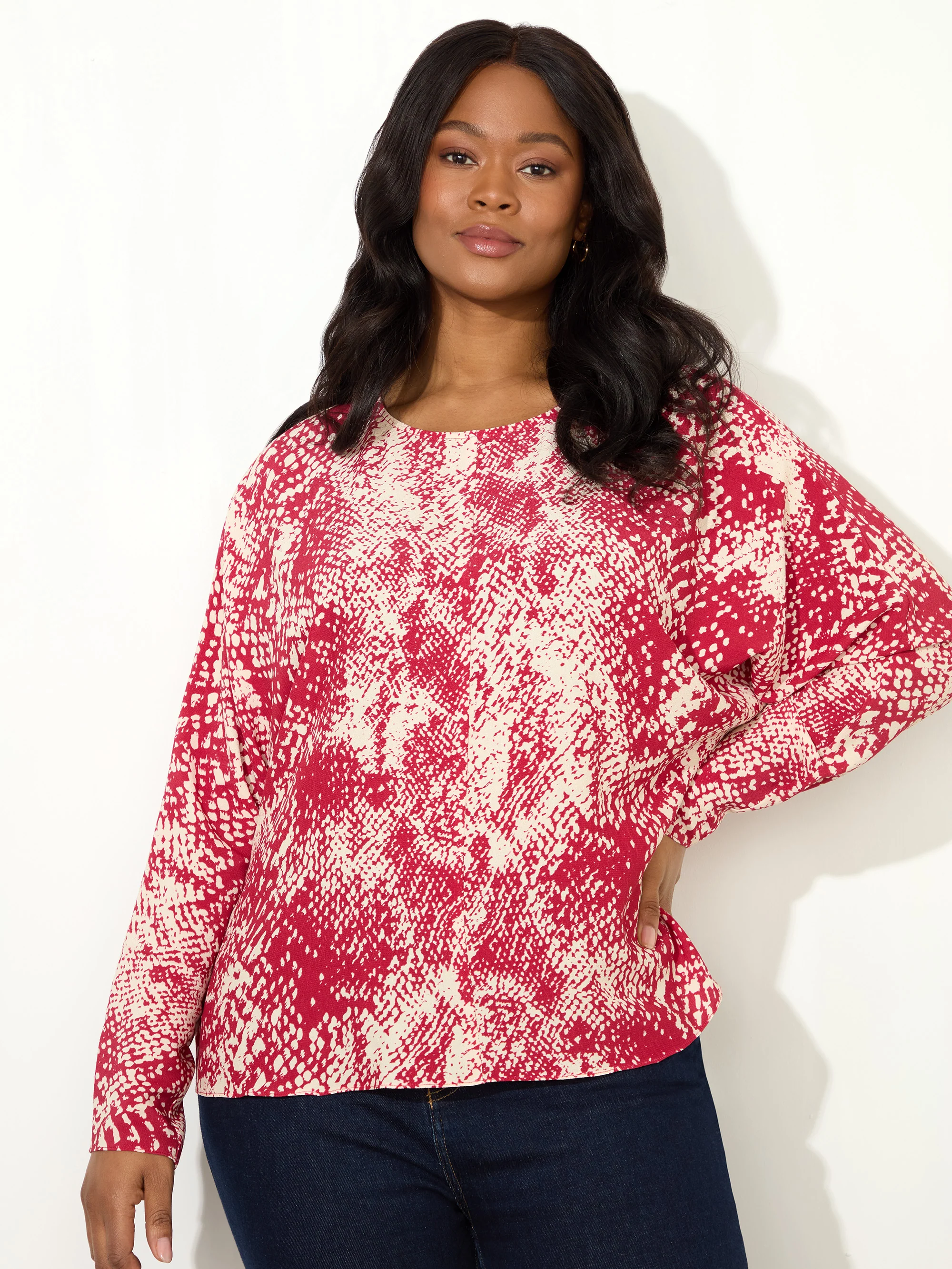 Red Snake Print Dolman Sleeve Blouse - Image 4