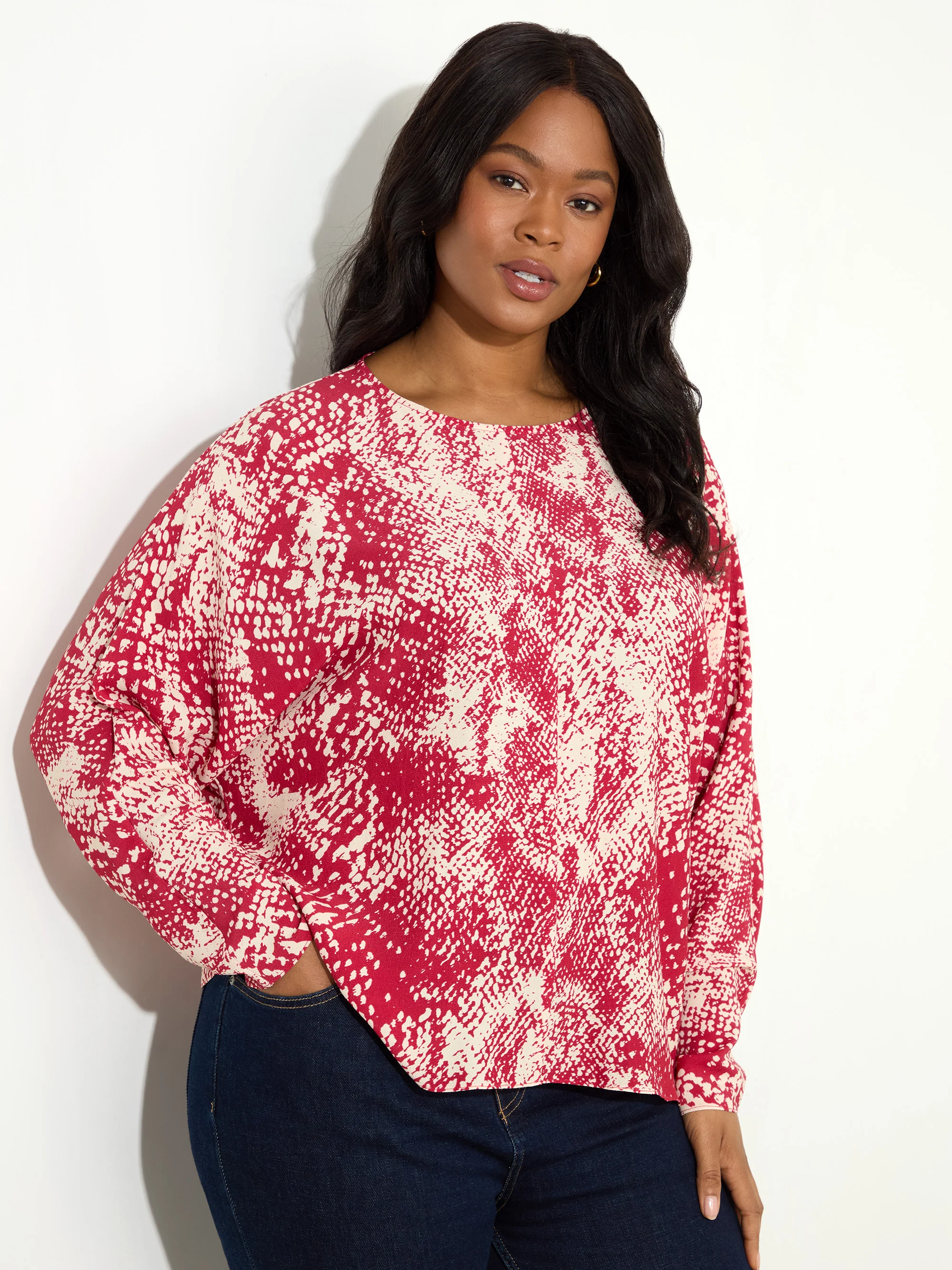 Red Snake Print Dolman Sleeve Blouse - Image 5