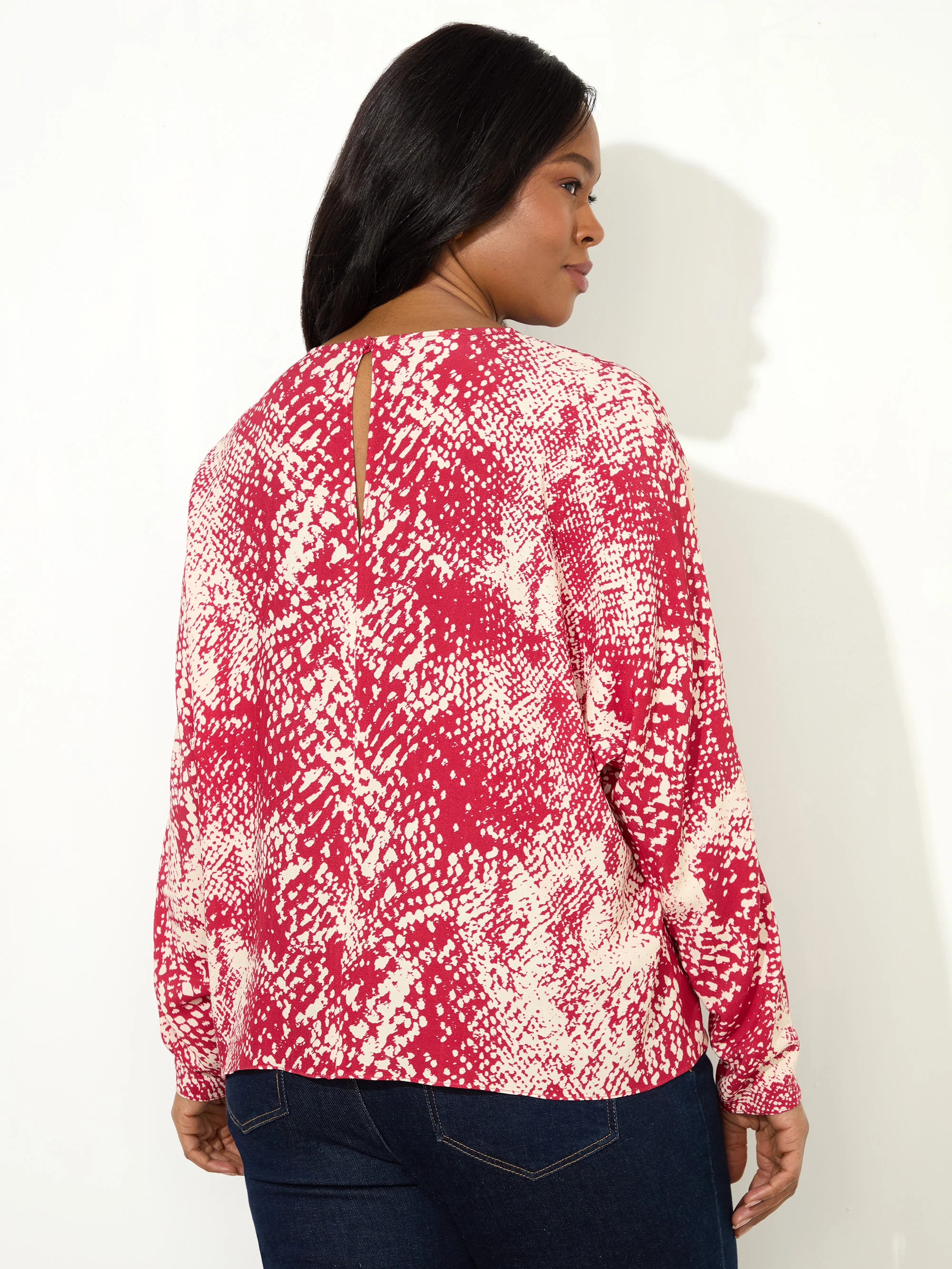 Red Snake Print Dolman Sleeve Blouse - Image 7