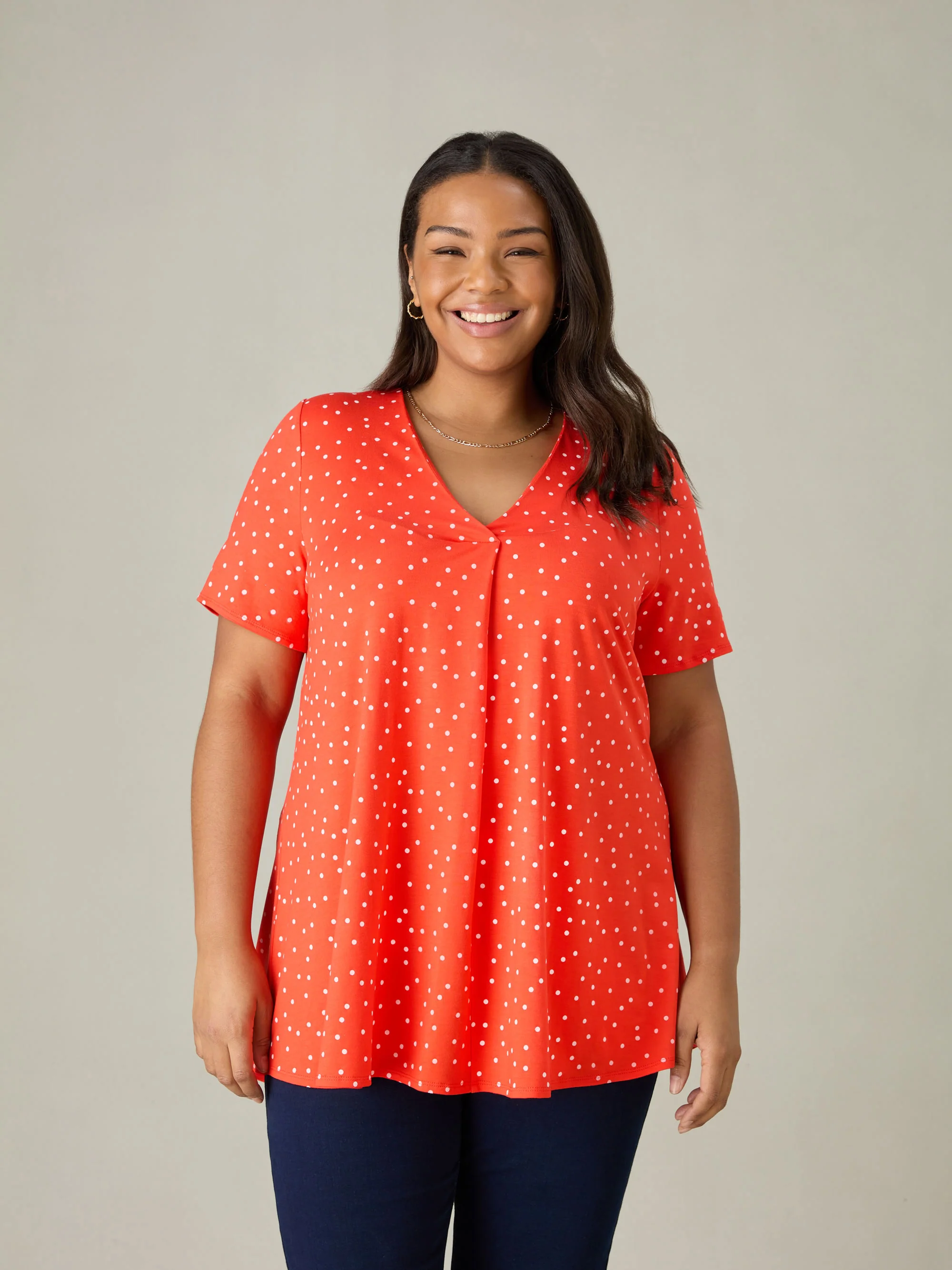 Red Spot Print Jersey Pleat Front Top - Image 4