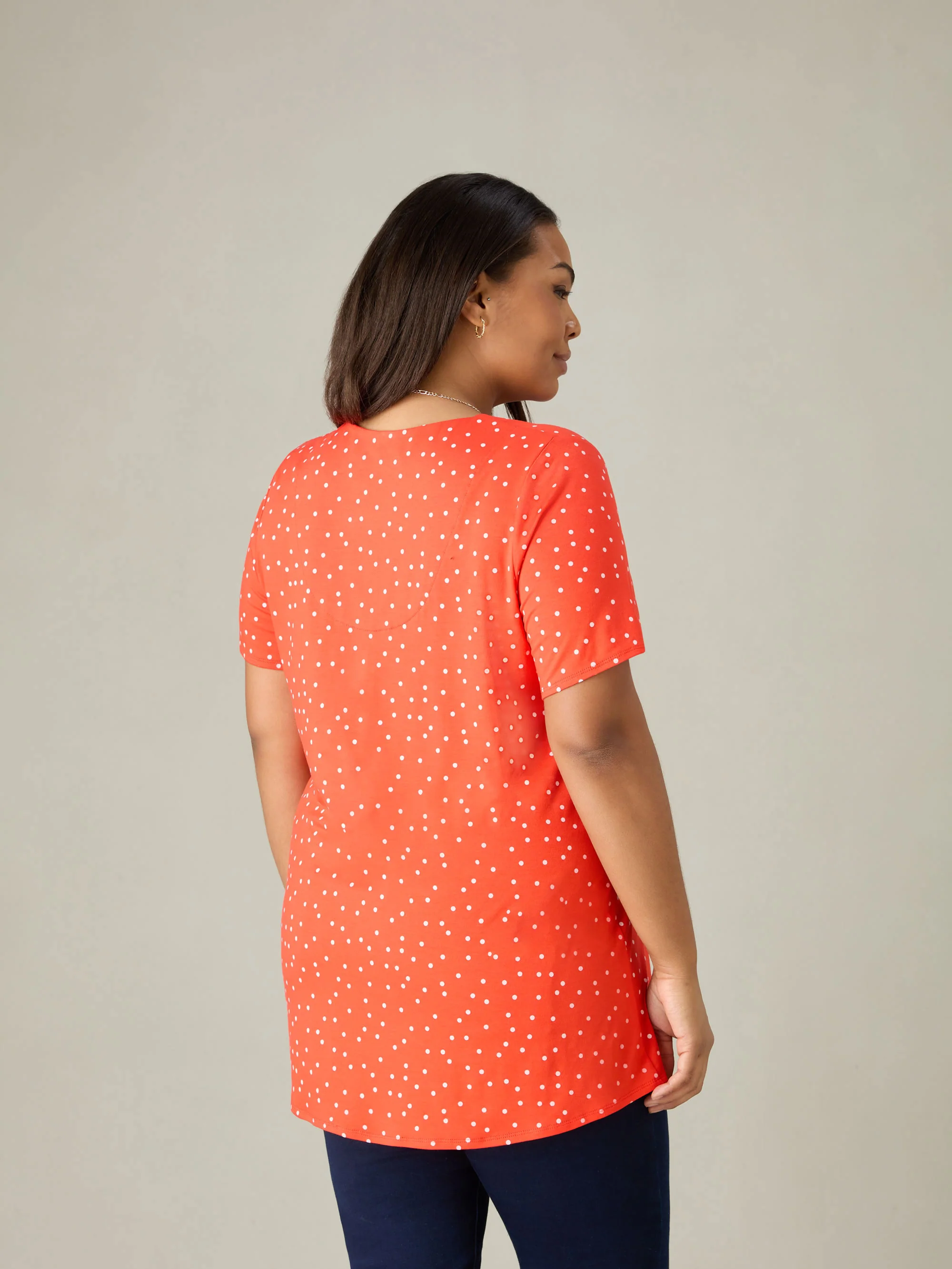Red Spot Print Jersey Pleat Front Top - Image 6