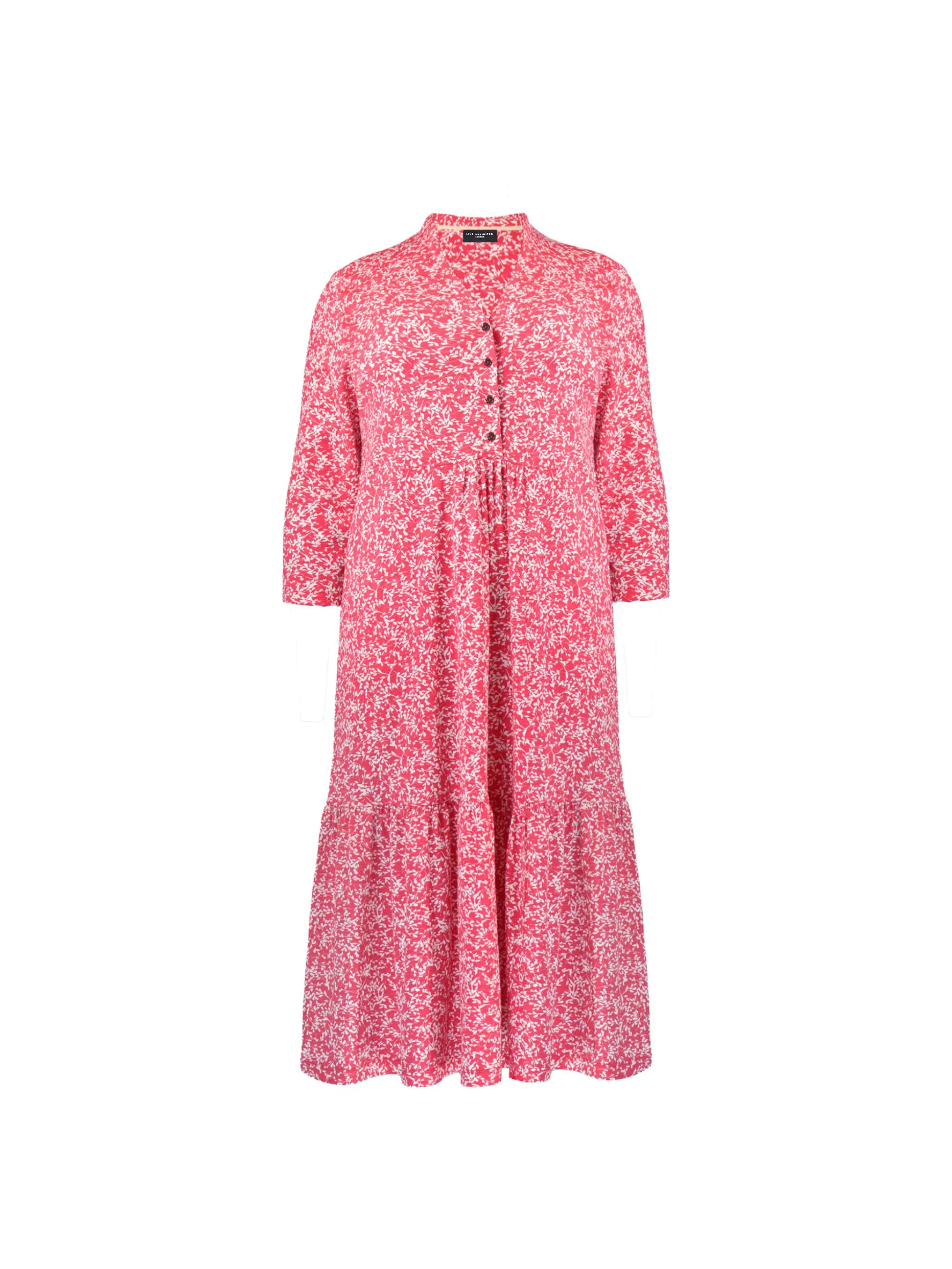 Red Print Cotton Slub Button Front Midi Dress - Image 9