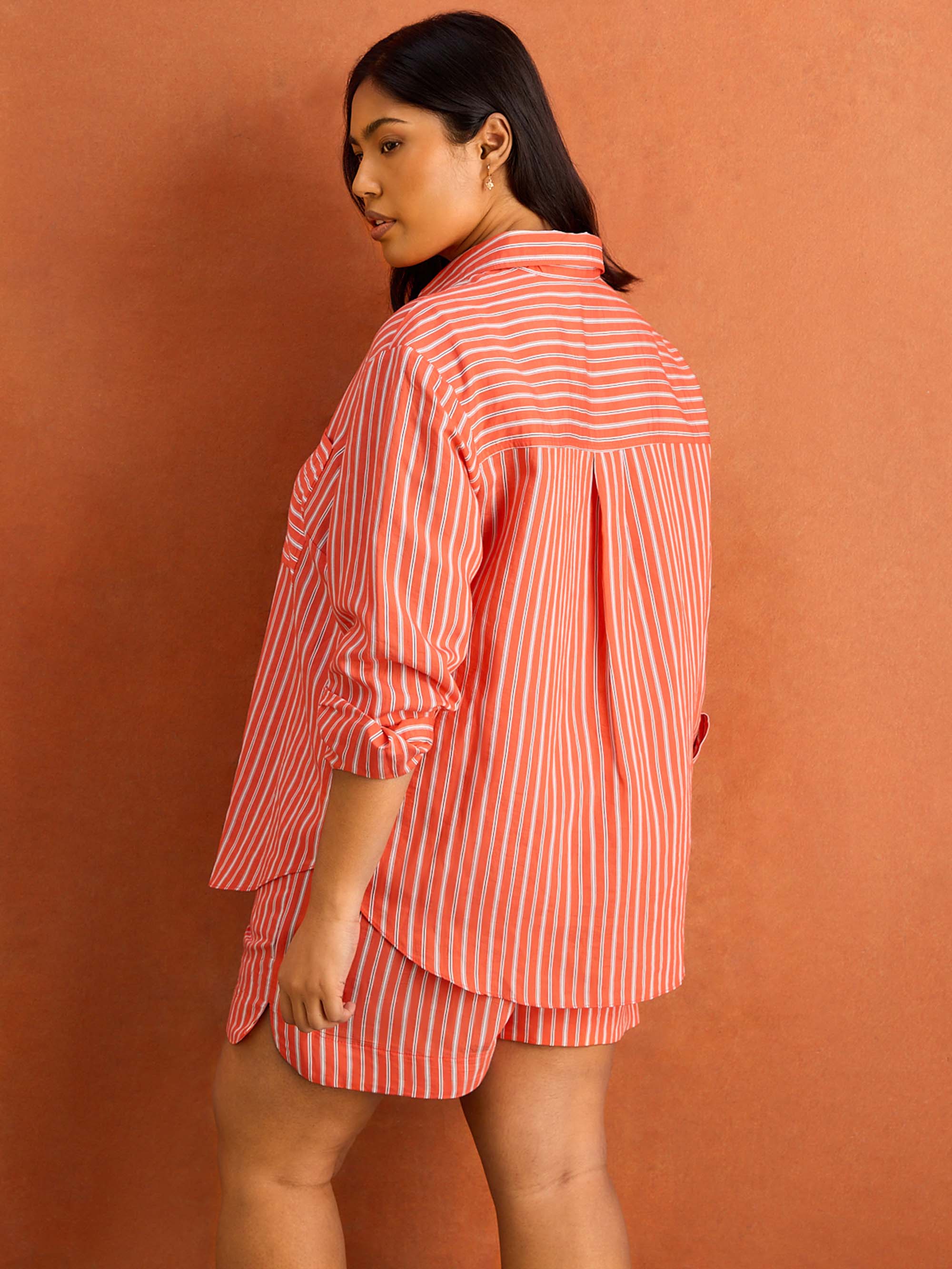 Orange Modal Stripe Shirt With Patch Pocket - Image 4