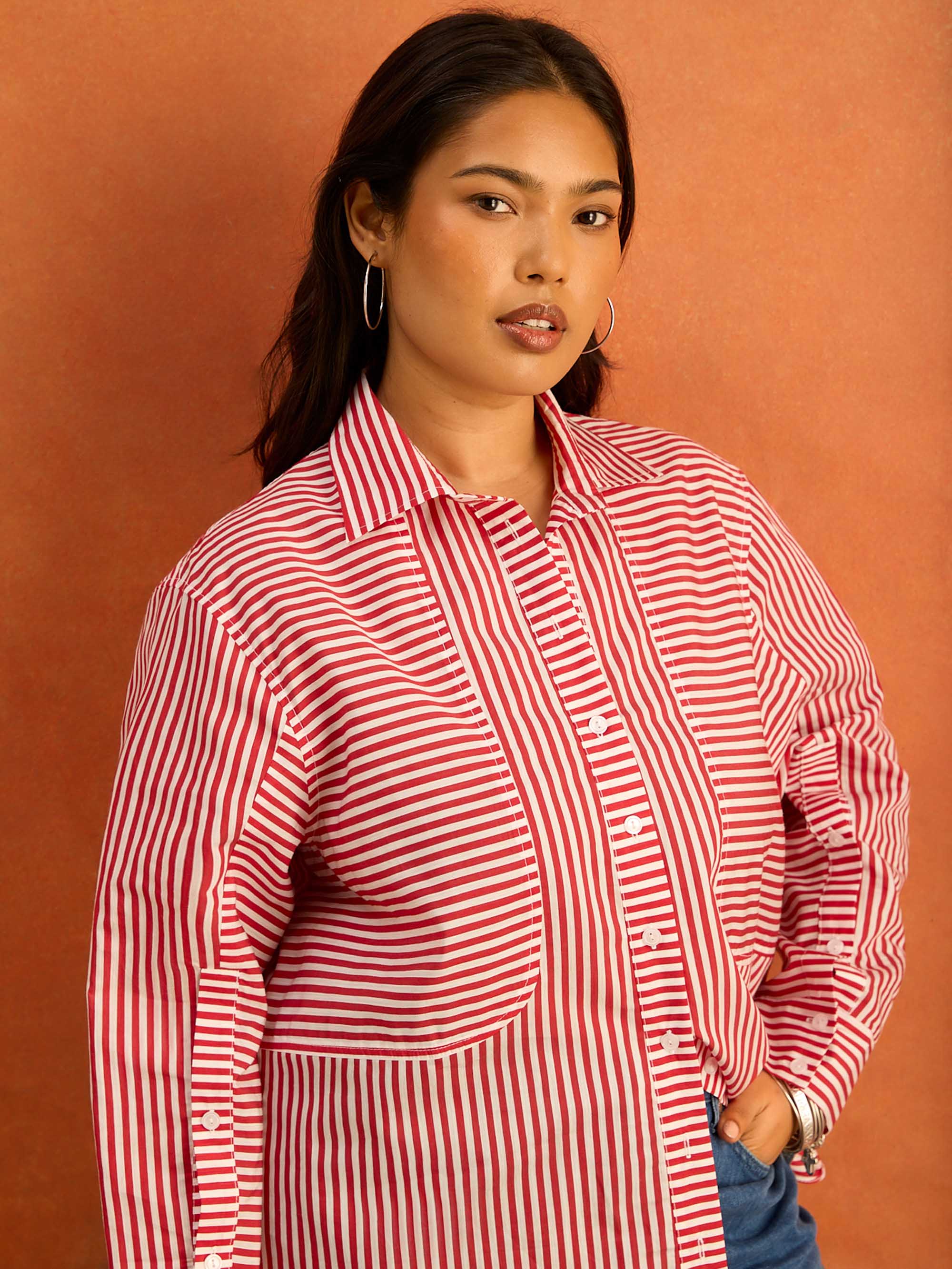 Red Striped Tencel Blend Shirt - Image 2