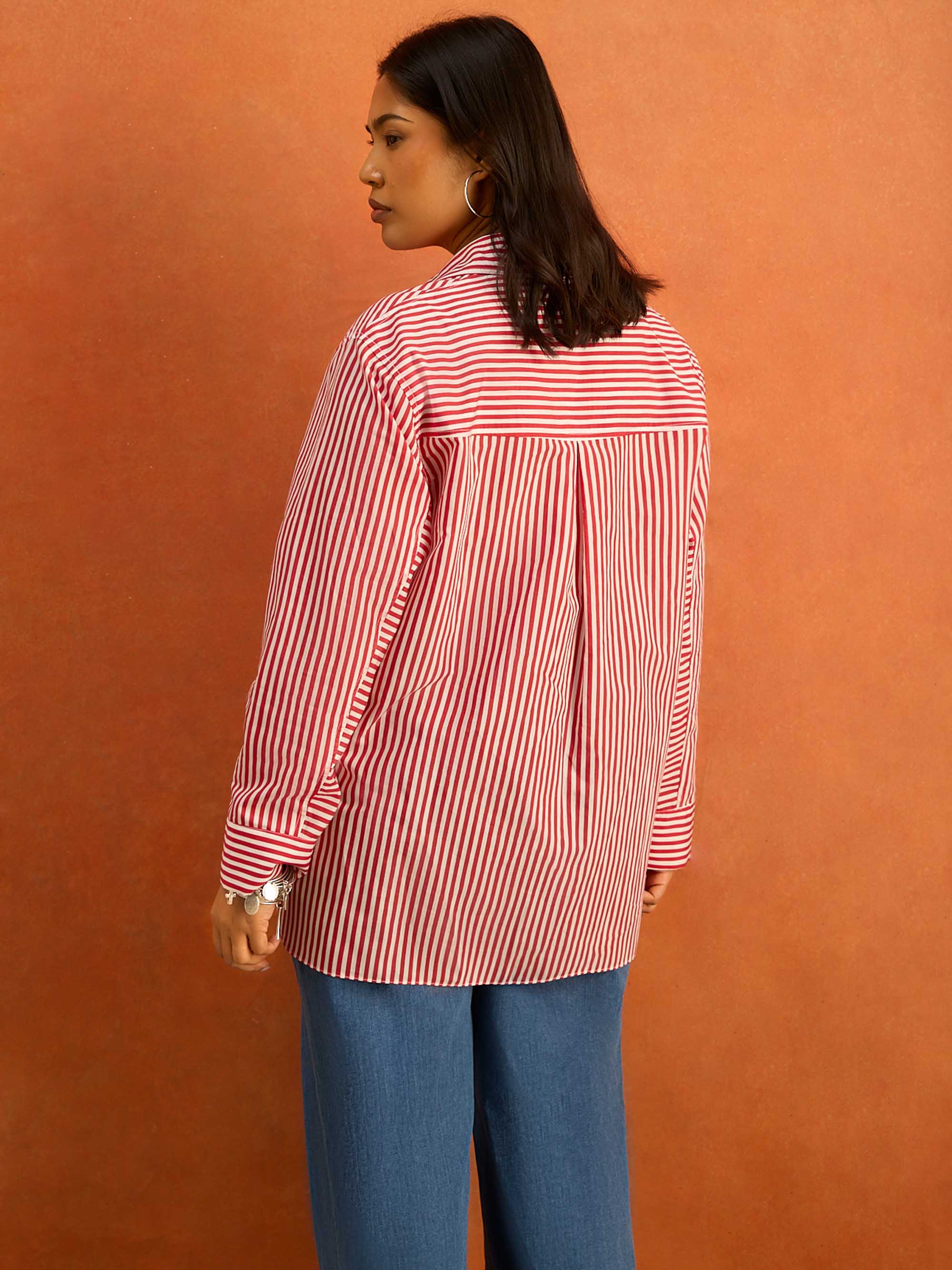 Red Striped Tencel Blend Shirt - Image 4