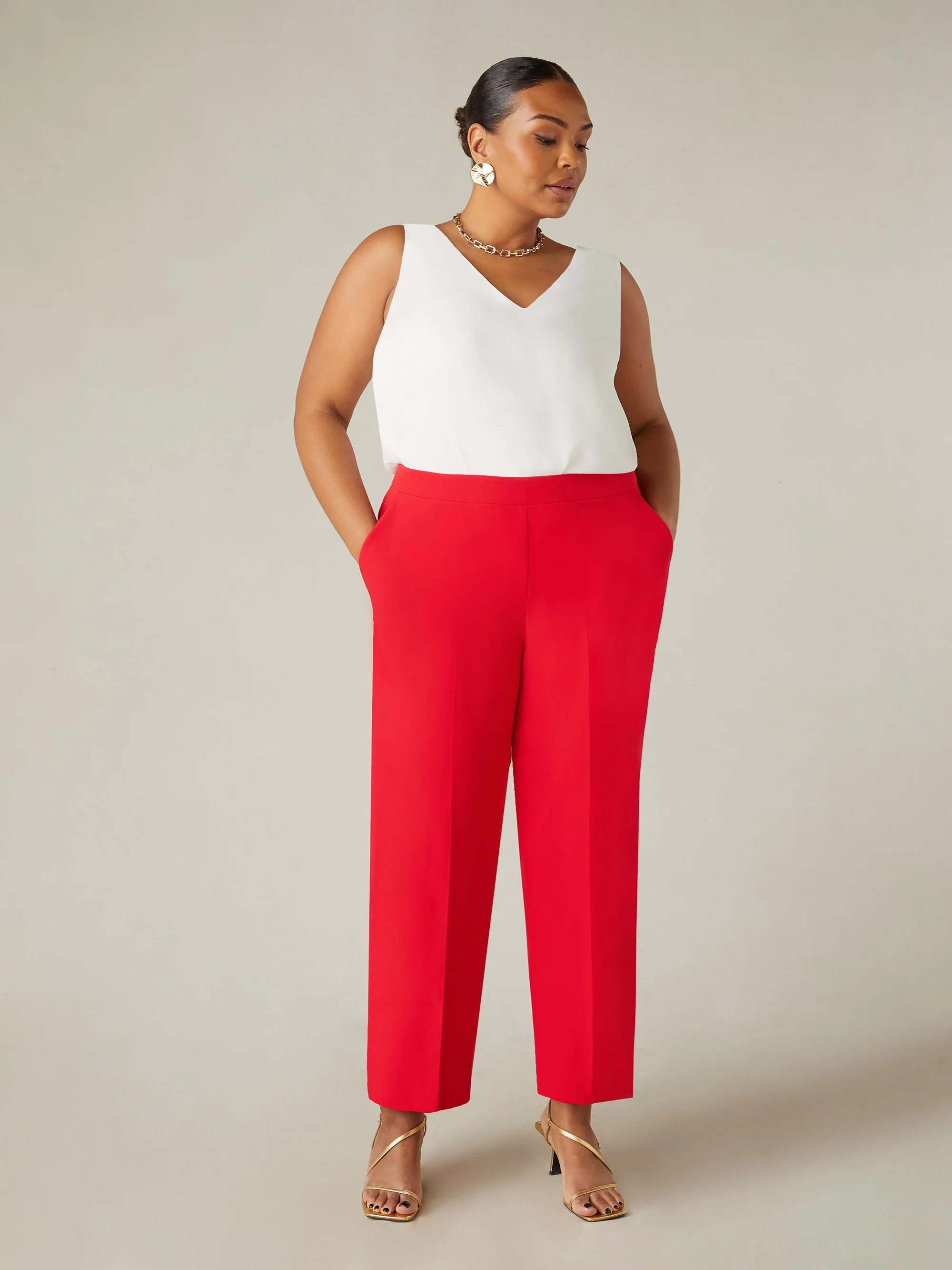 Red Tailored Side Split Trousers - Image 2