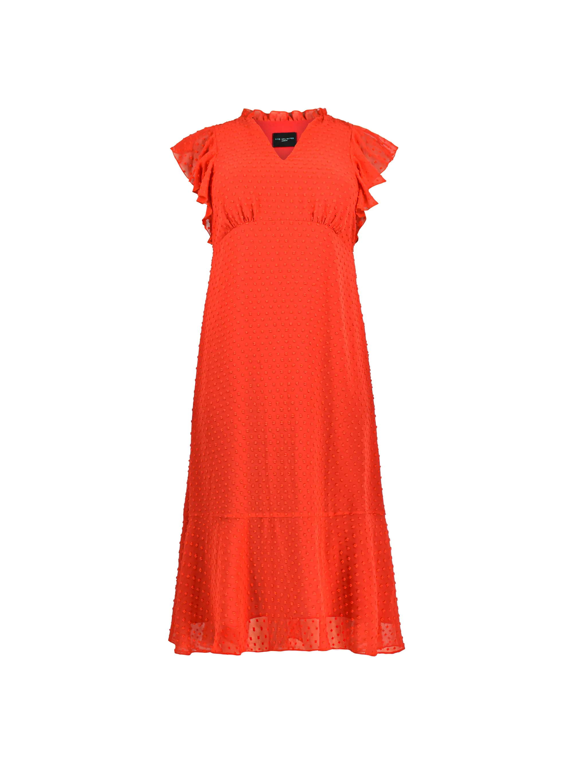 Red Textured Ruffle Sleeve Midi Dress - Image 8