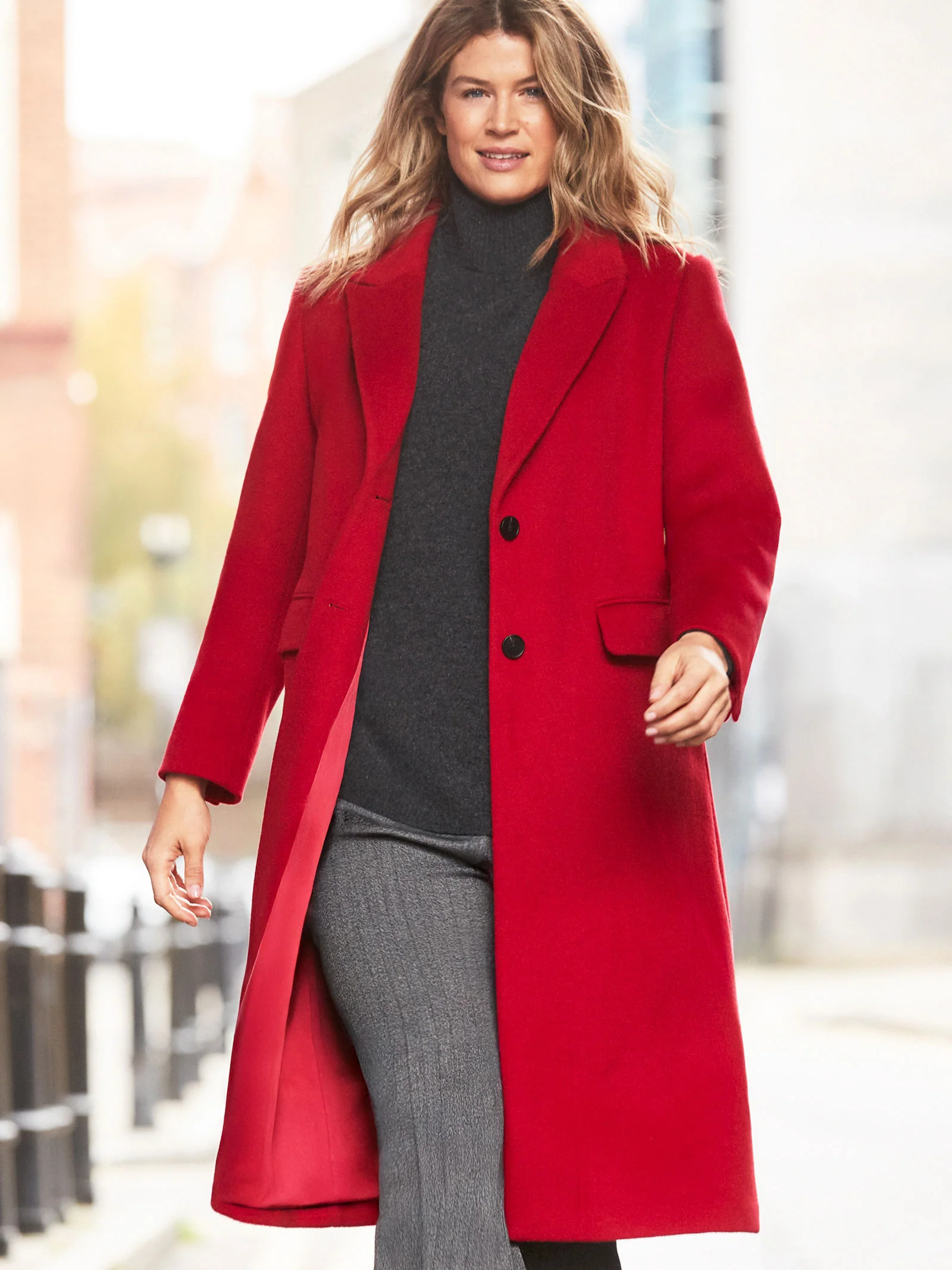 Red Wool Blend Tailored Coat - Image 3