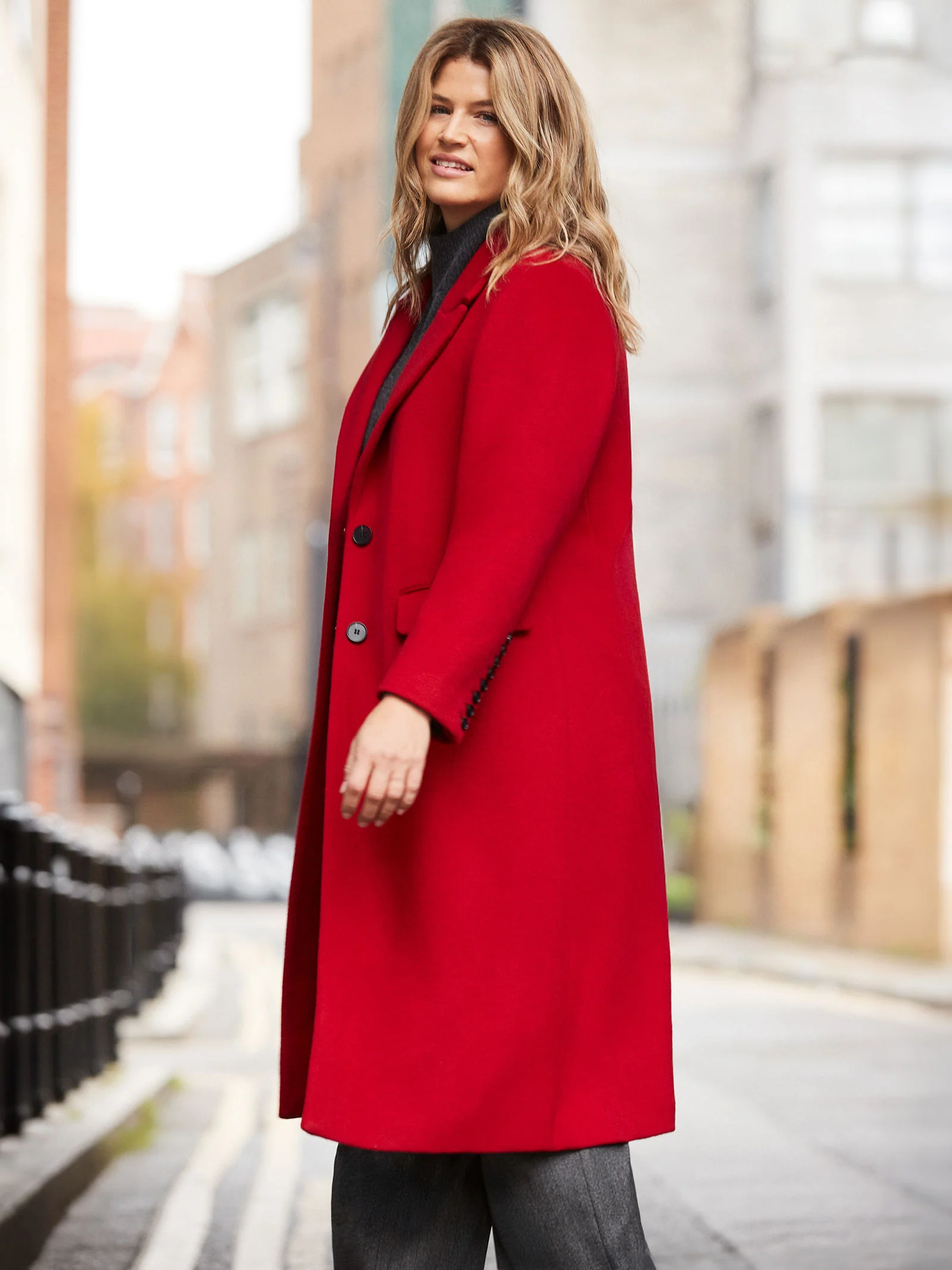 Red Wool Blend Tailored Coat - Image 4