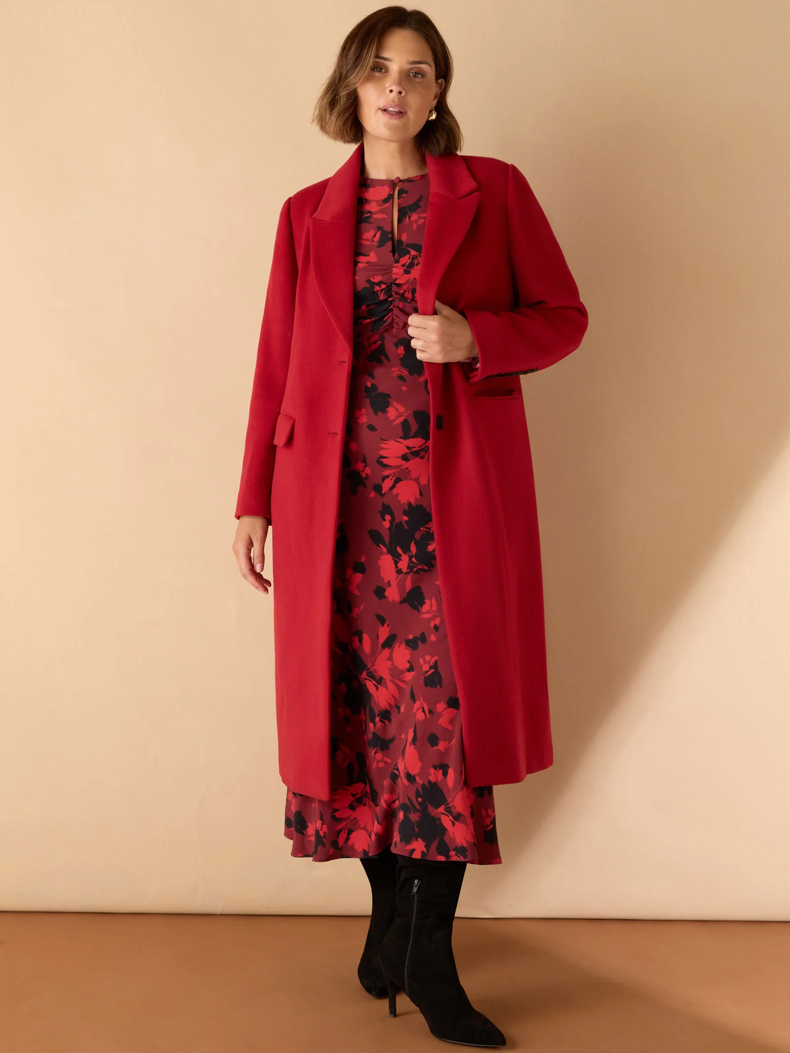 Red Wool Blend Tailored Coat - Image 5