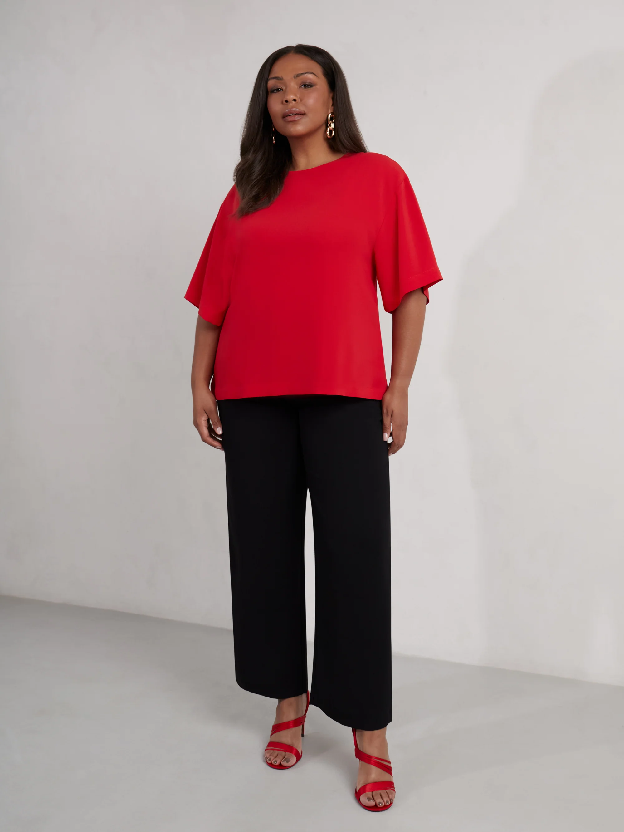 Red Woven Crepe Elevated T-Shirt - Image 2