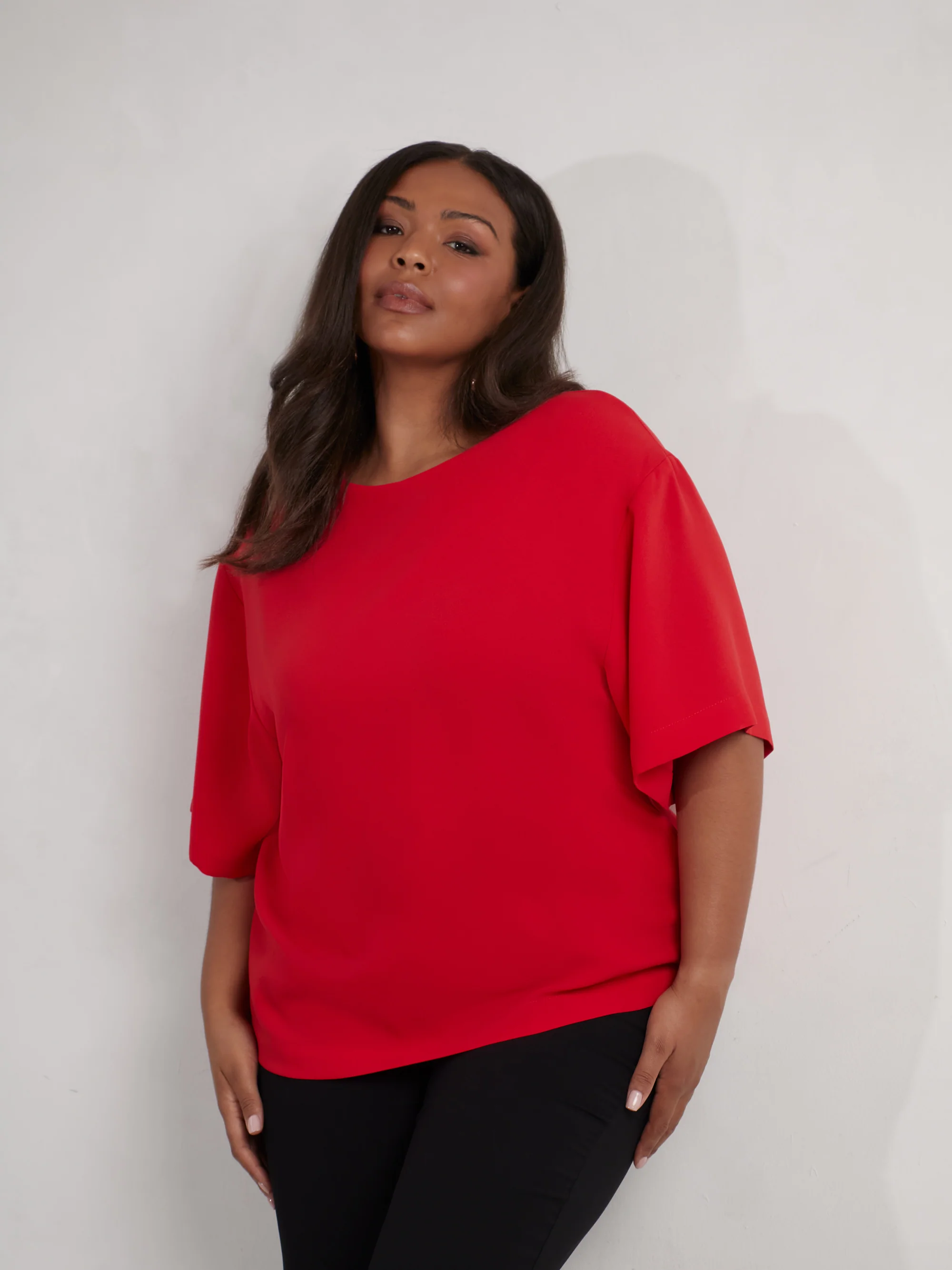 Red Woven Crepe Elevated T-Shirt - Image 3