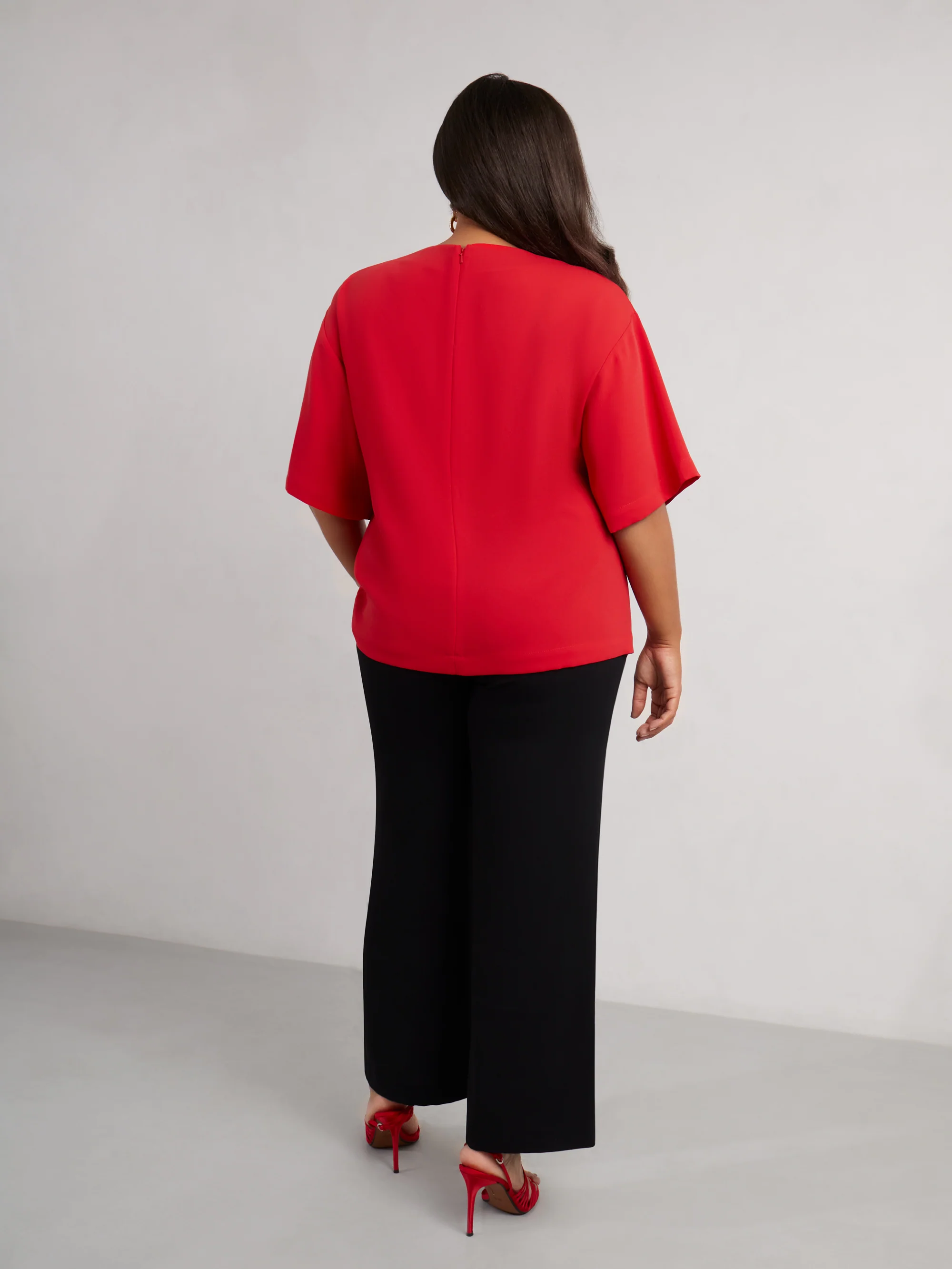 Red Woven Crepe Elevated T-Shirt - Image 4