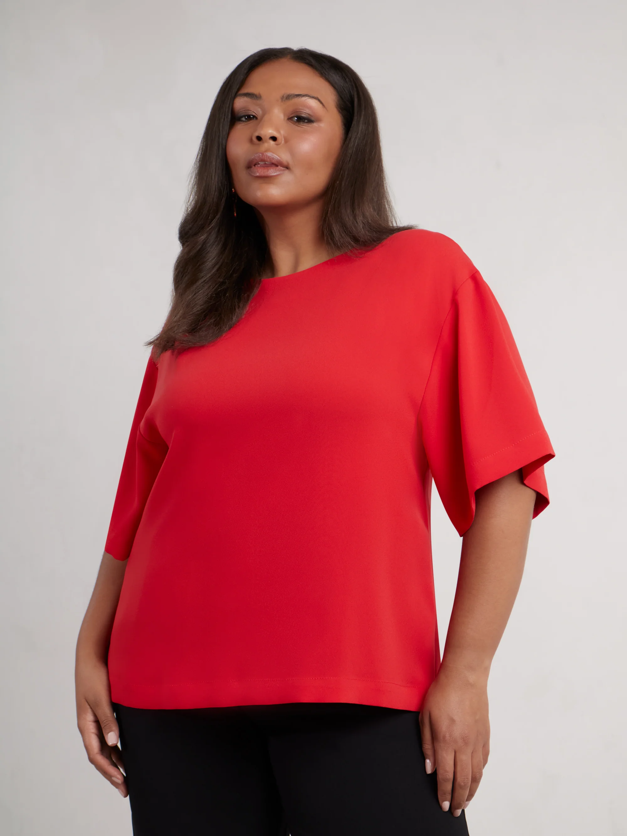 Red Woven Crepe Elevated T-Shirt - Image 5