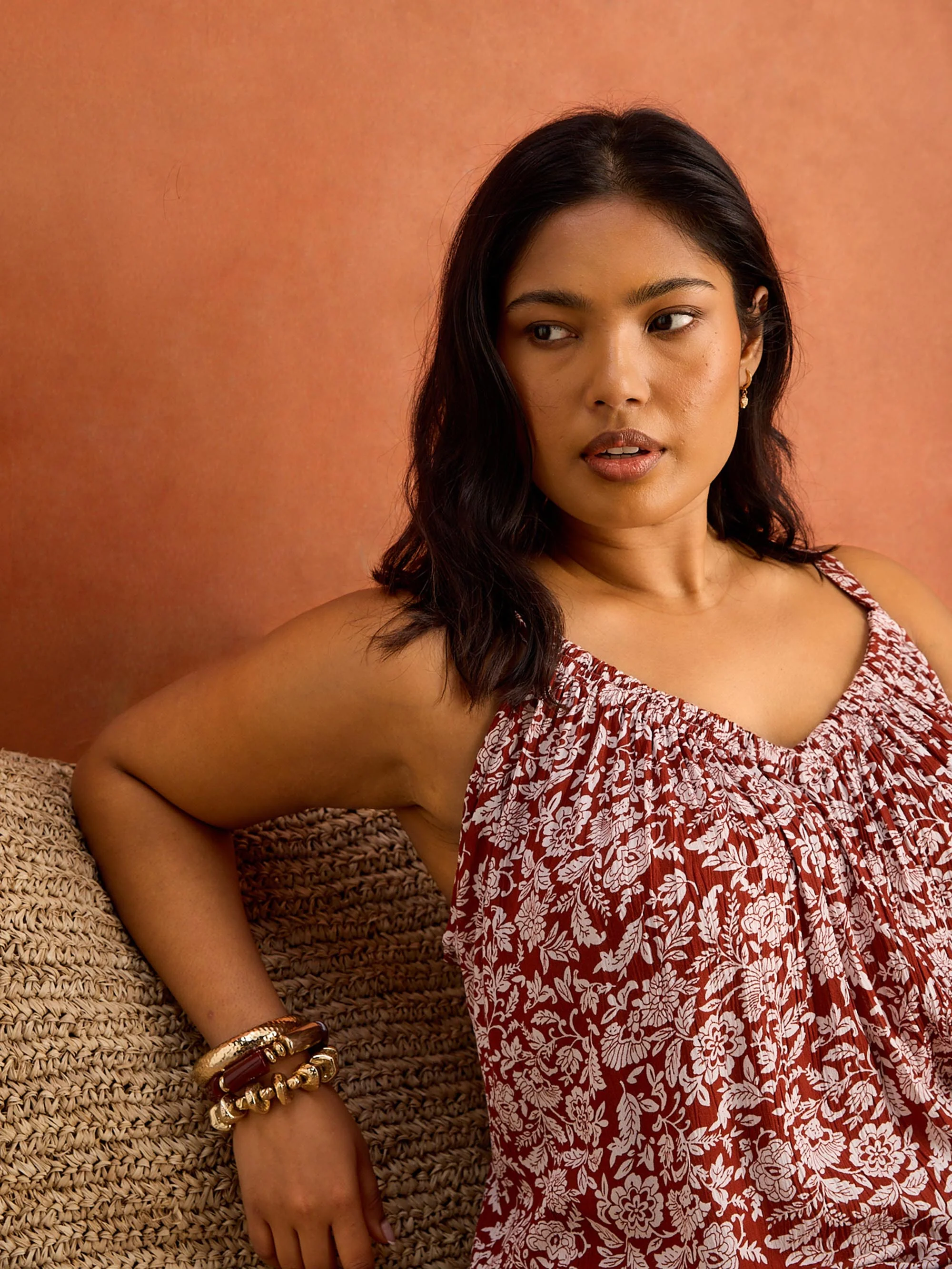 Rust Floral Print Crinkle Gathered Cami - Image 2