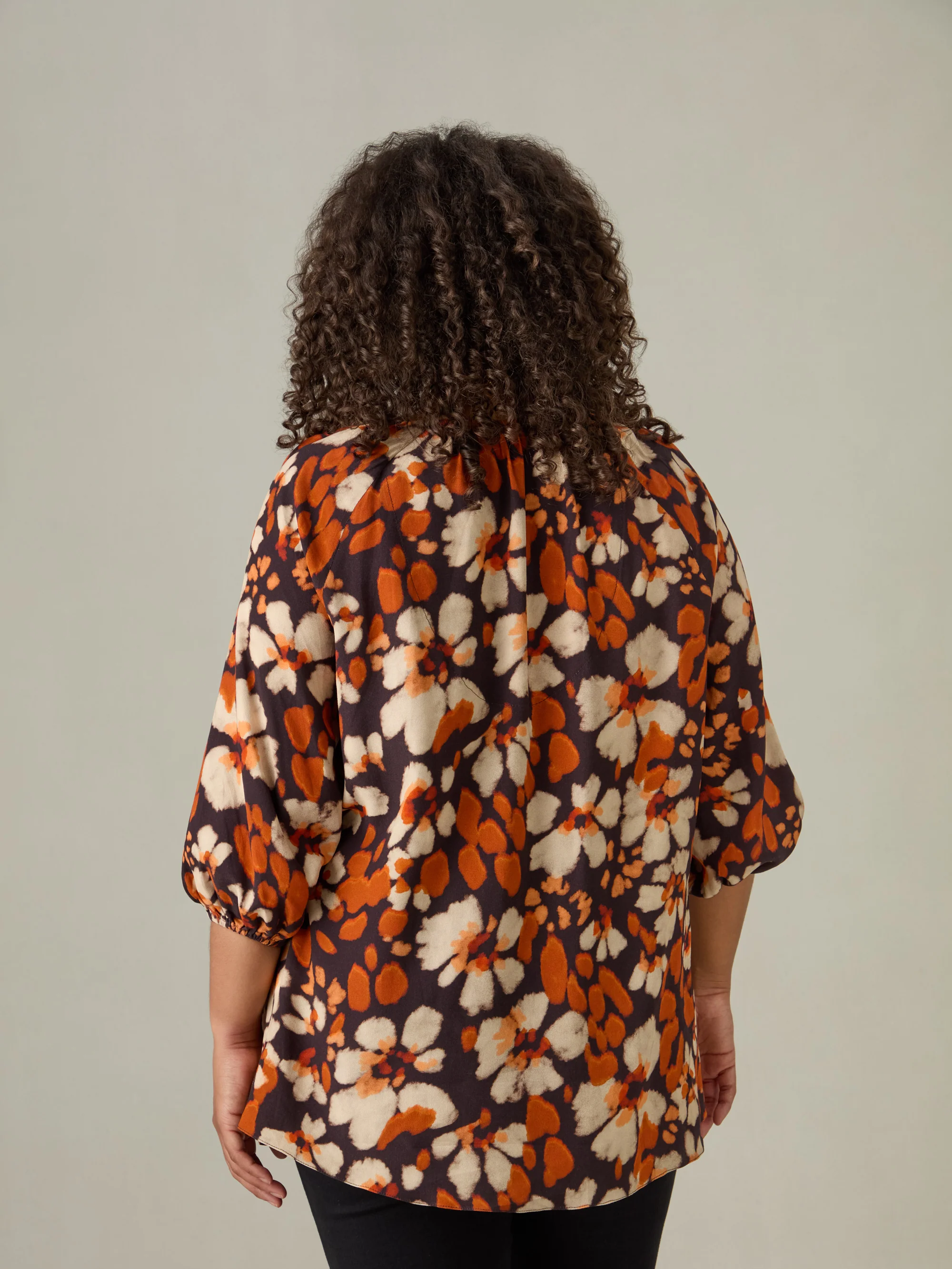 Rust Floral Print V-Neck Blouse - Image 8
