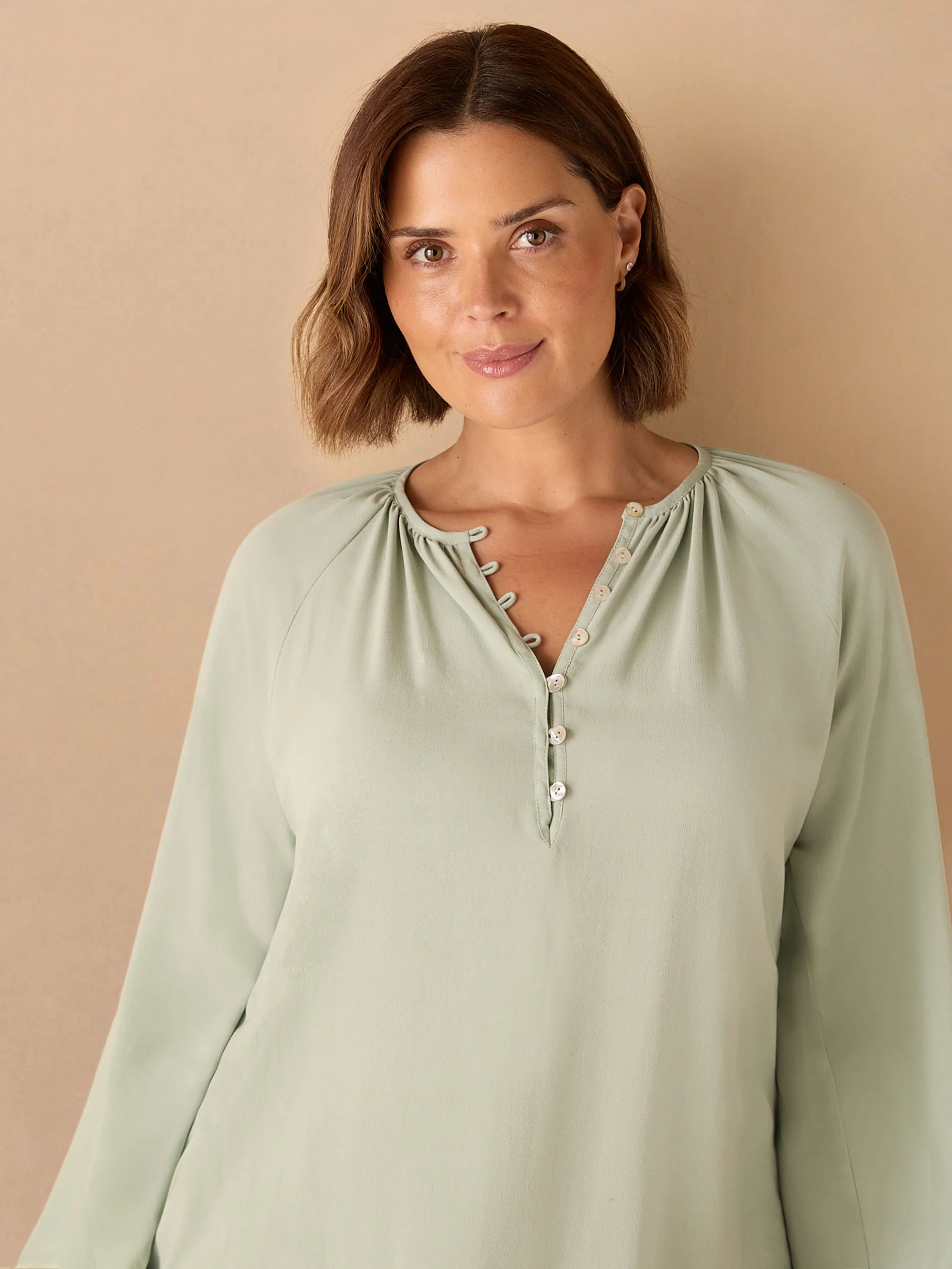 Sage Button Front Raglan Sleeve Blouse - Image 3