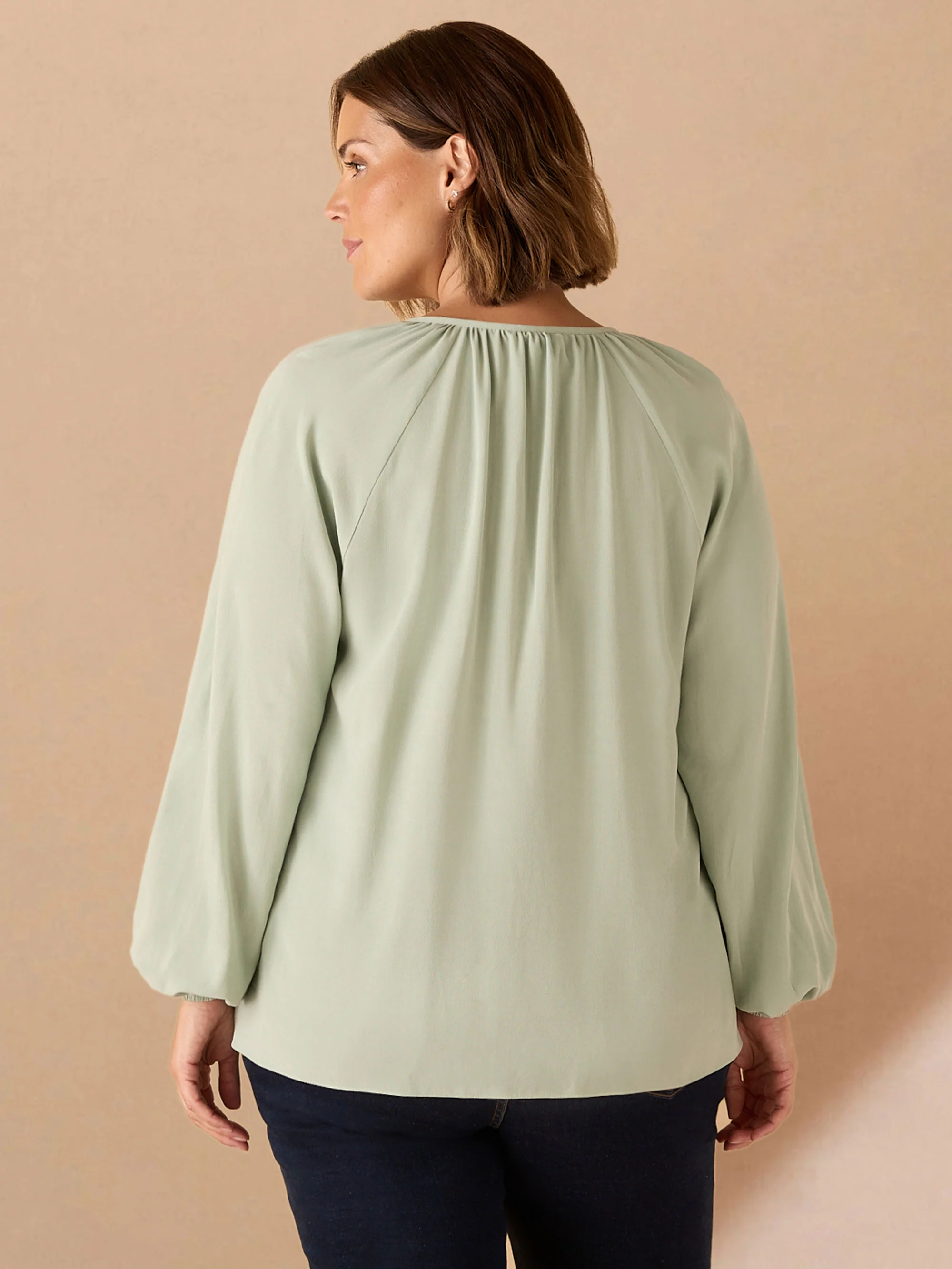 Sage Button Front Raglan Sleeve Blouse - Image 4