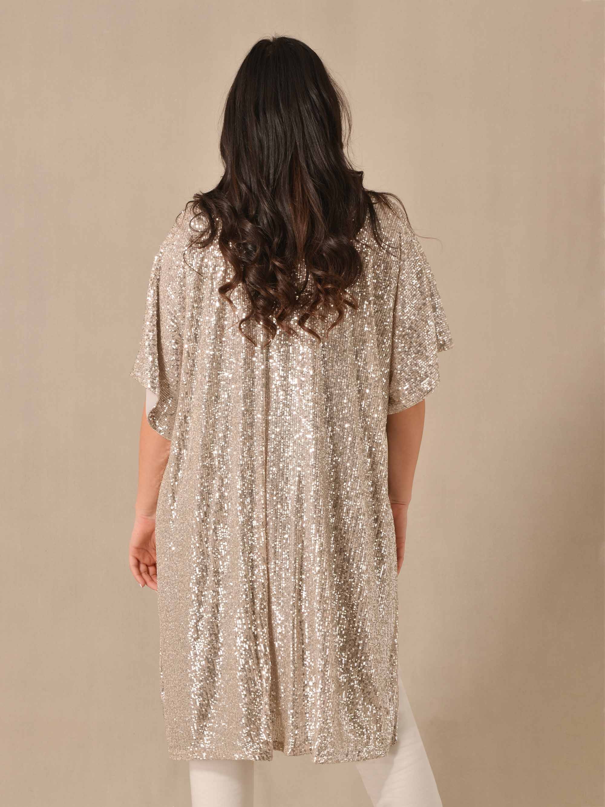 Silver Sequin Kimono with Satin Vest - Image 4