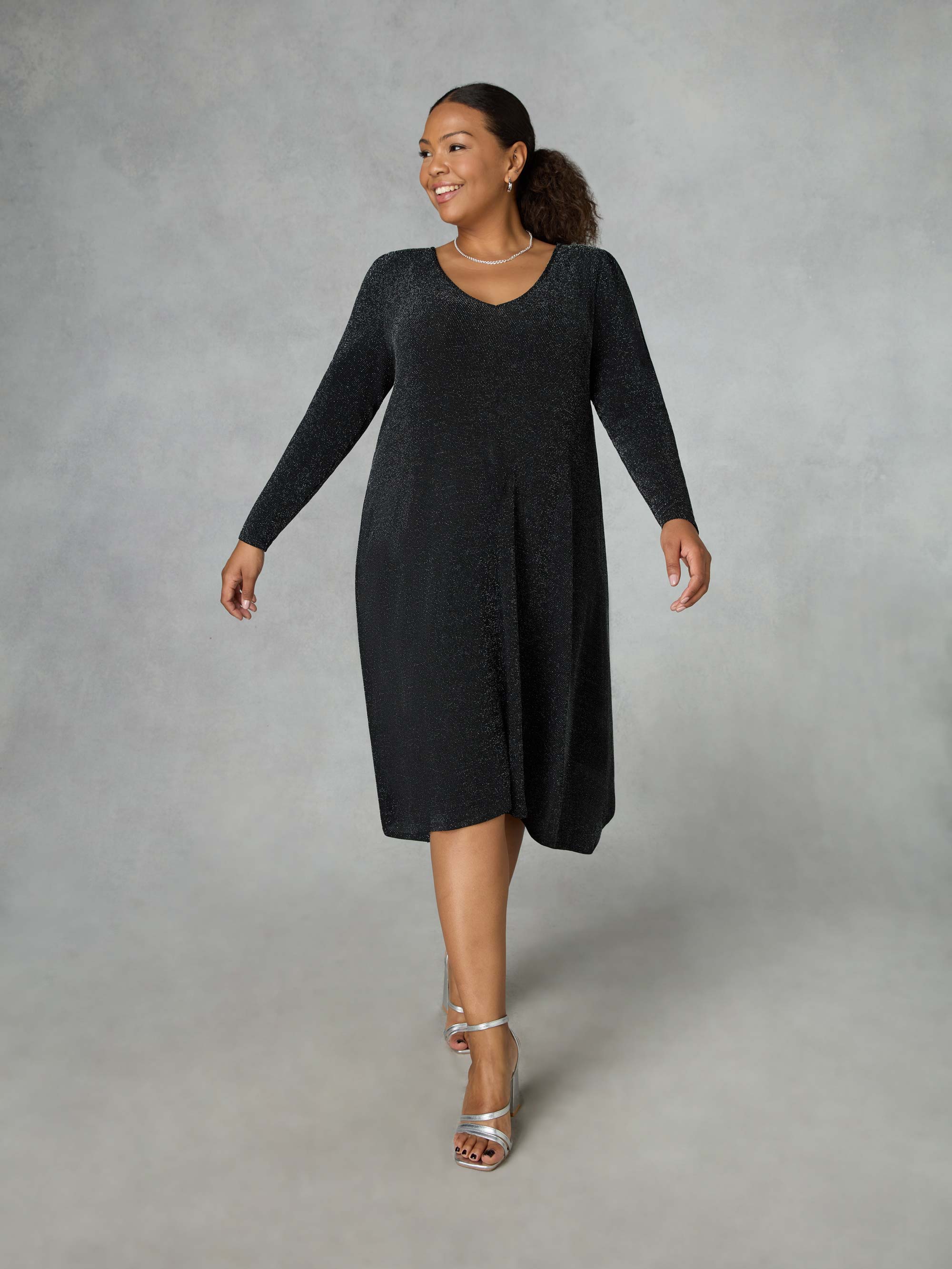 Silver Sparkle Jersey Hanky Hem Dress - Image 2