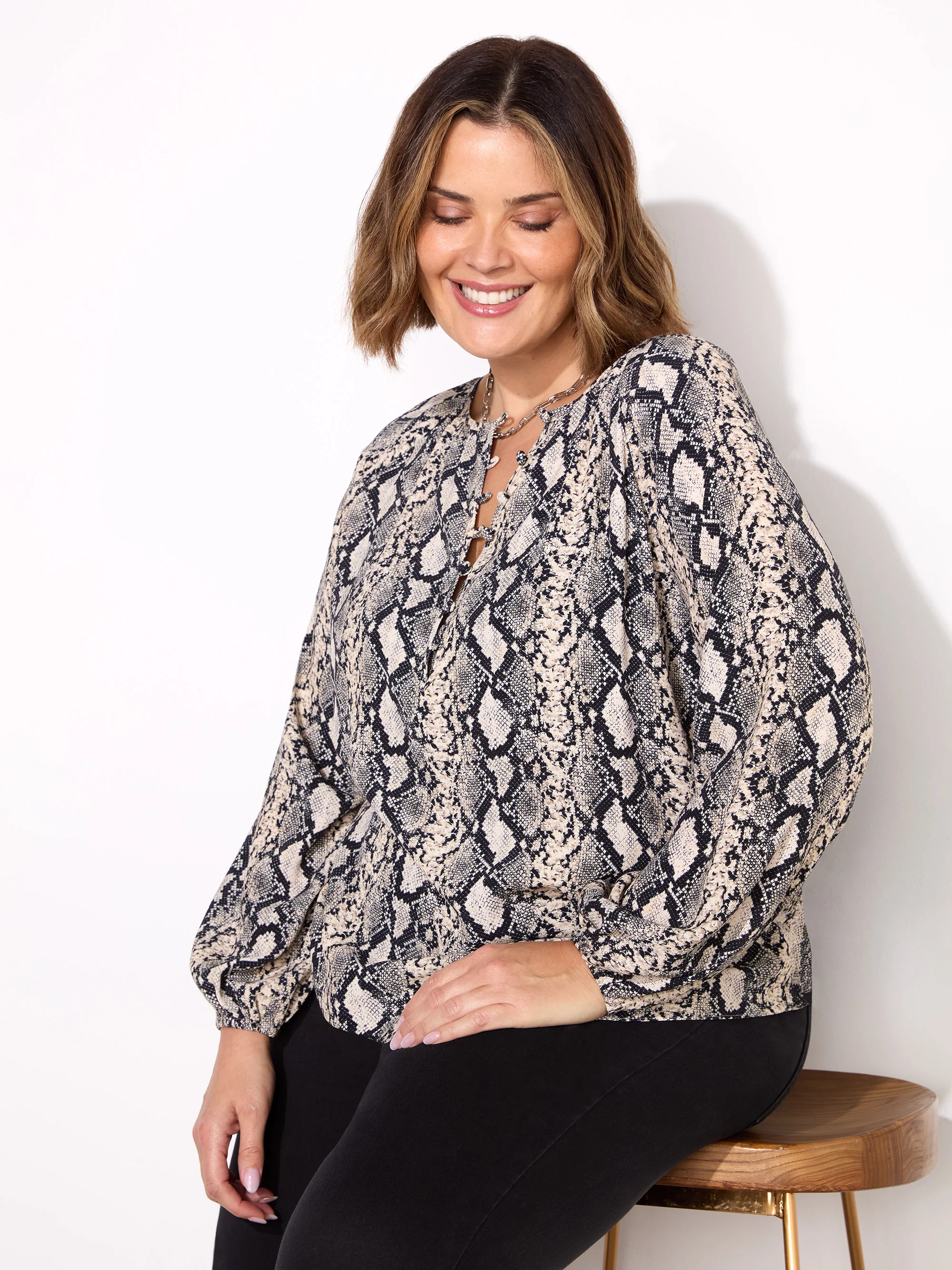 Snake Print Button Front Blouse - Image 2