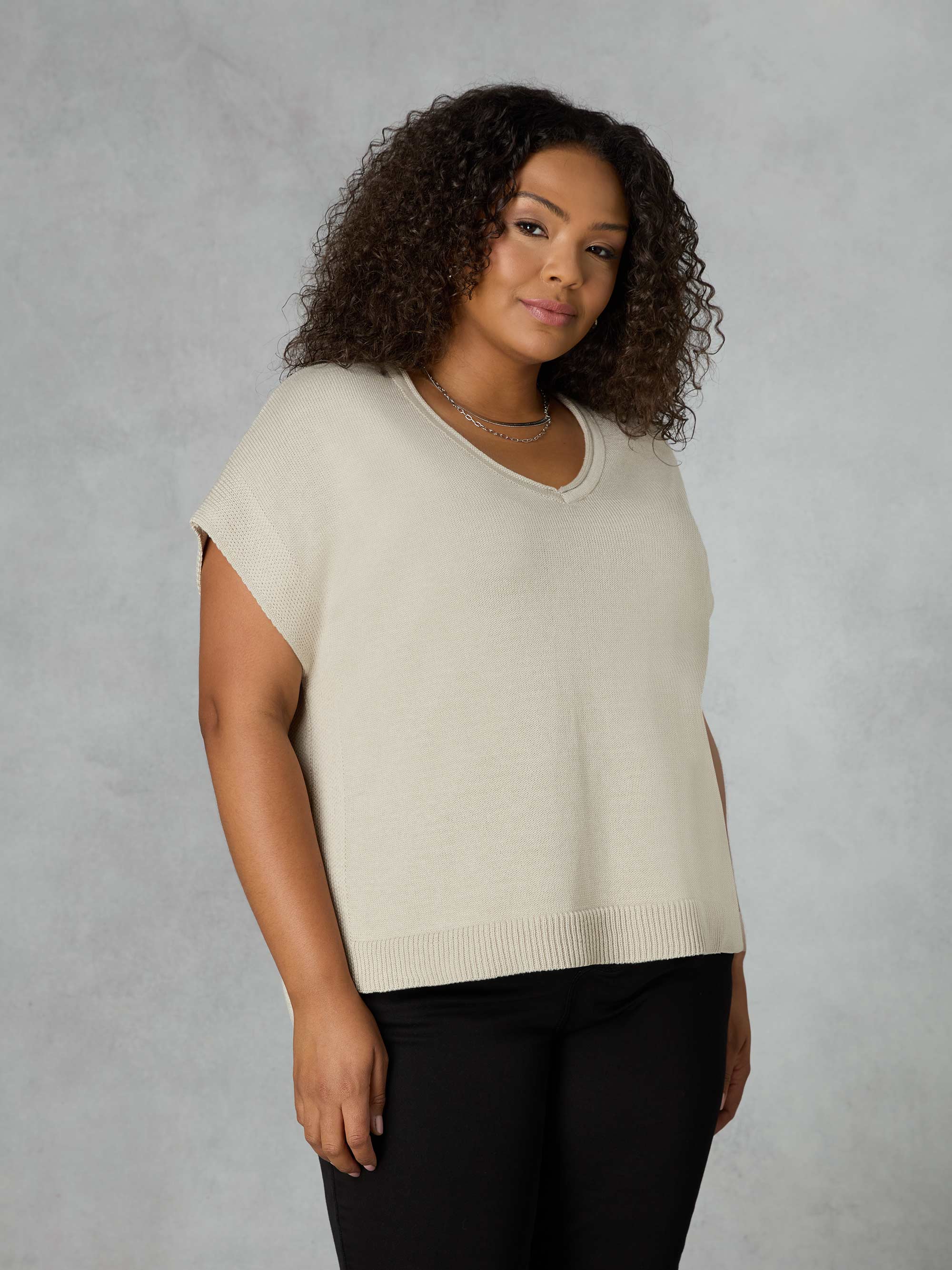 Stone V-Neck Cotton Knit Vest - Image 2