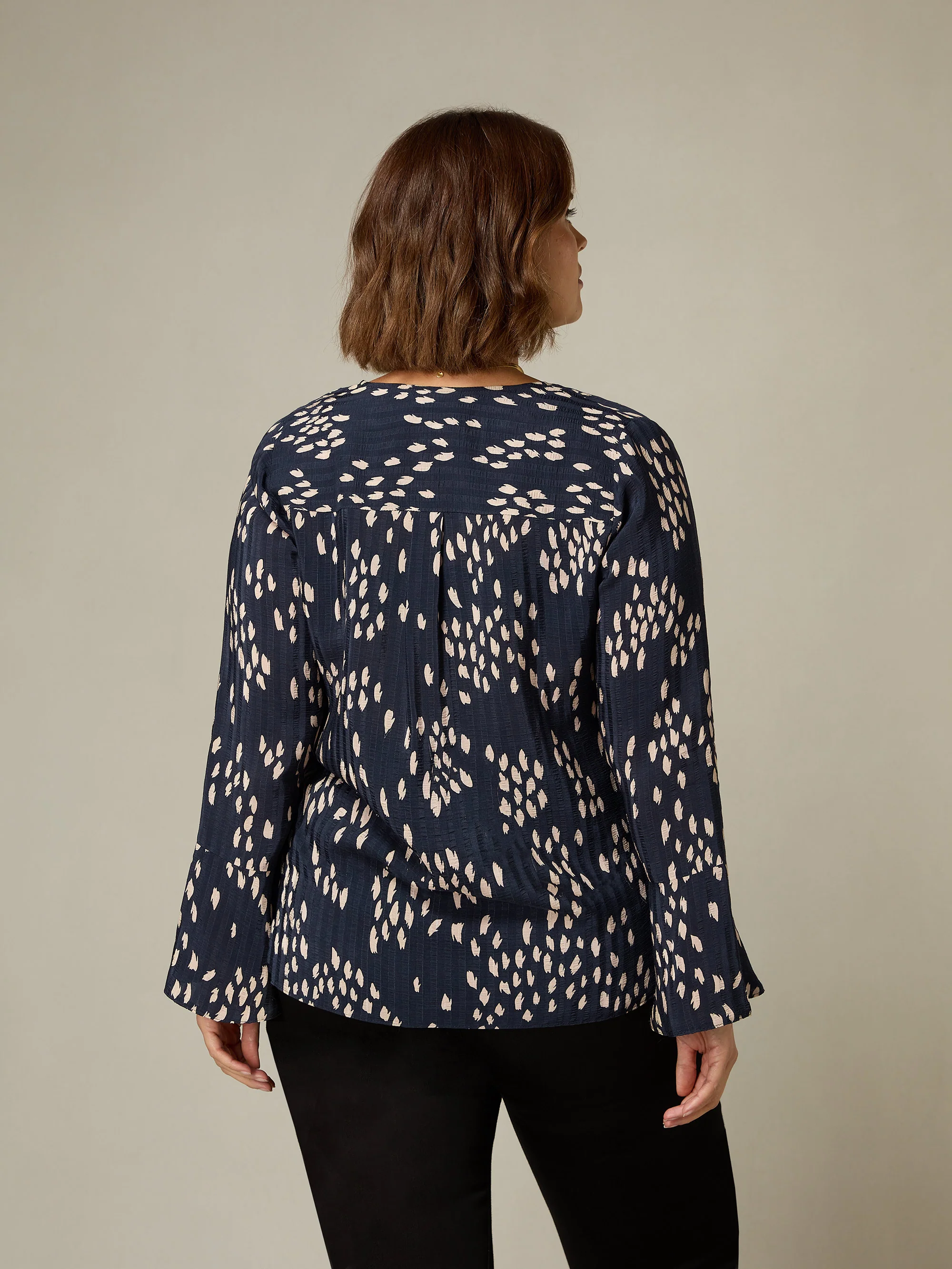 Stone Dash Print Flute Sleeve Blouse - Image 3